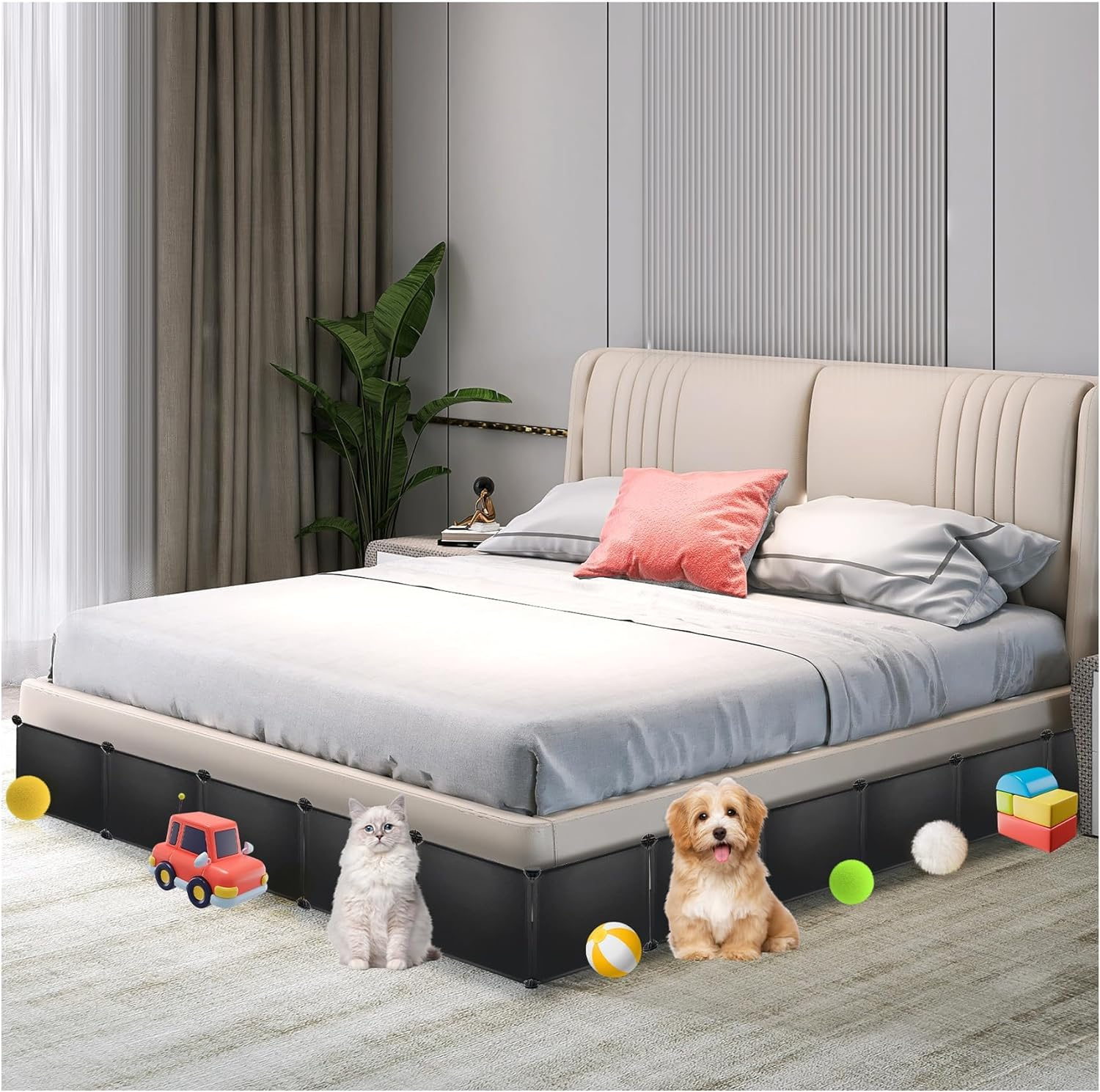 Under Couch Blocker for Toys under Bed Blocker for Pets 166&rdquo; Length 11.8" Height in Total under Furniture Blocker with Sticky Double Side Tape, Connectors and Zip Ties for Pets, Black