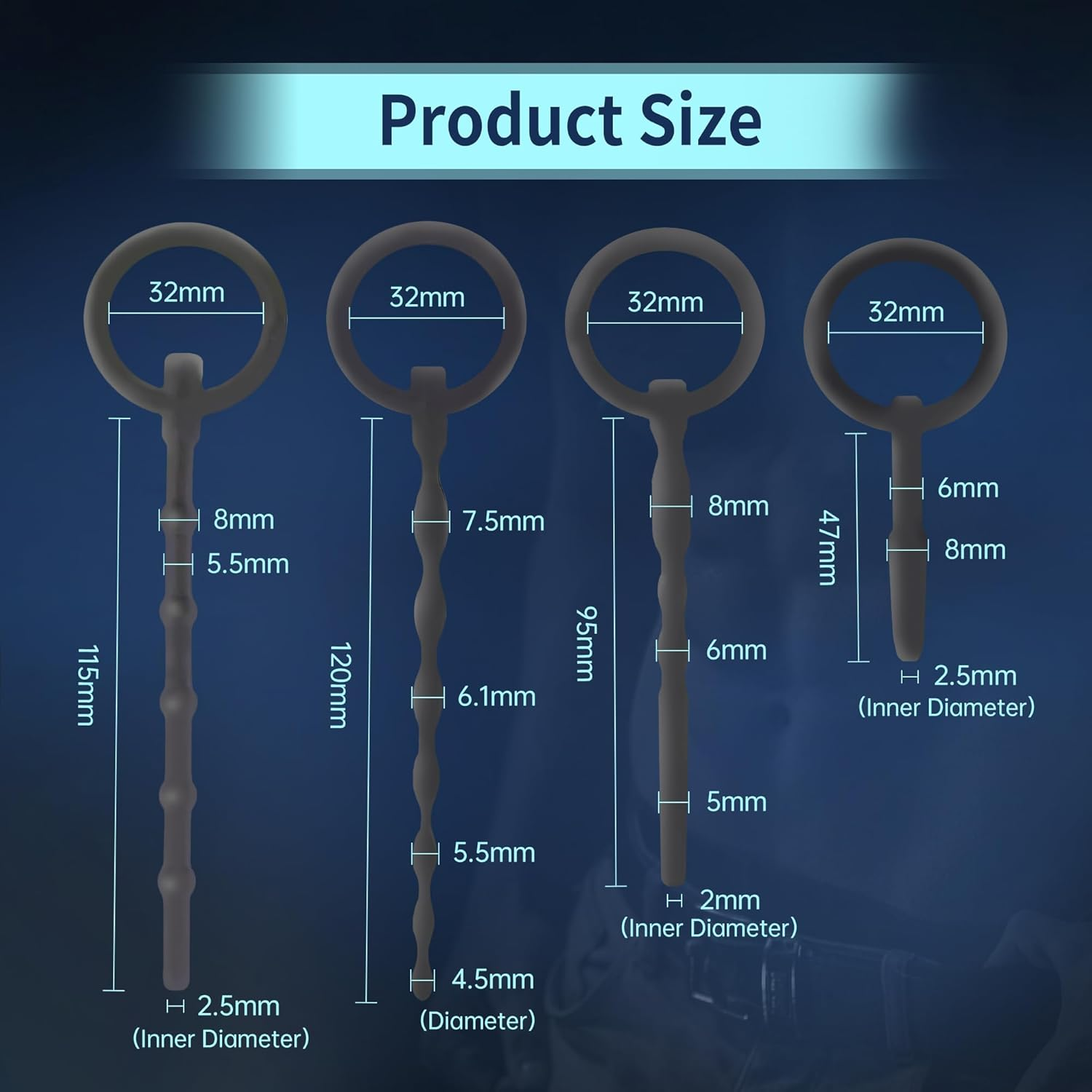 Urethral Sounds Silicone Plug Beads Urethral Catheter Tube Tip Beginners Set Urethral Dilator Insert Masturbation Rod Sex Toy for Men image number 5