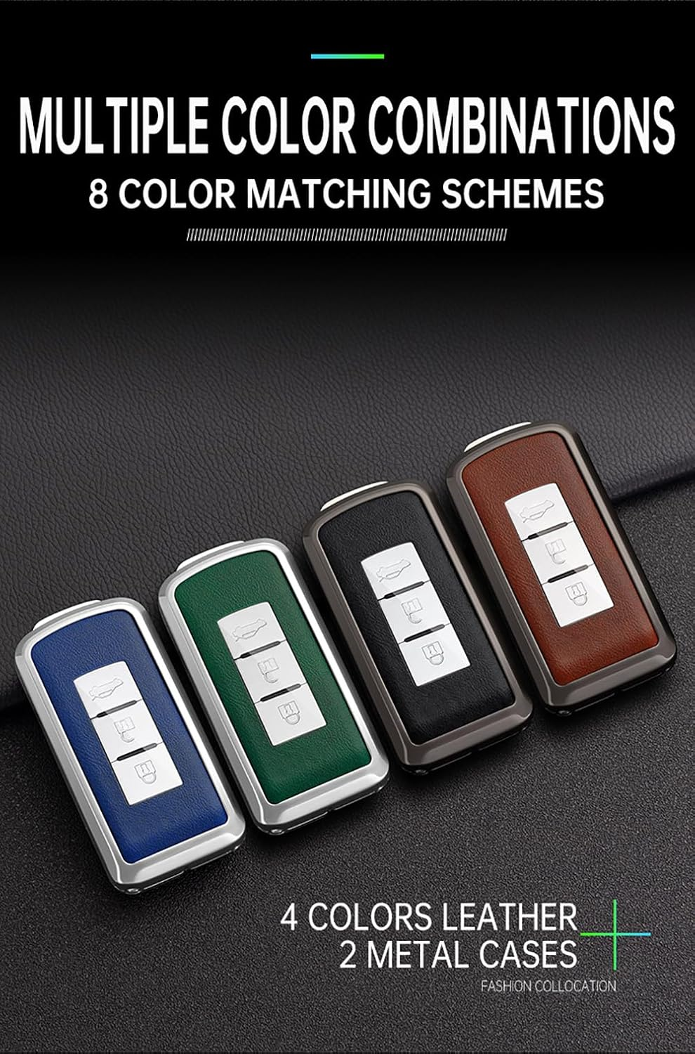 Ontto Alloy Car Key Fob Cover Fit for Mitsubishi L200 ASX Outlander Eclipse Cross Pajero Sport Lancer Xpander Triton Mirage Leather Key Case Shell Key Holder Keyring Keychain Accessories Black-Brown image number 1