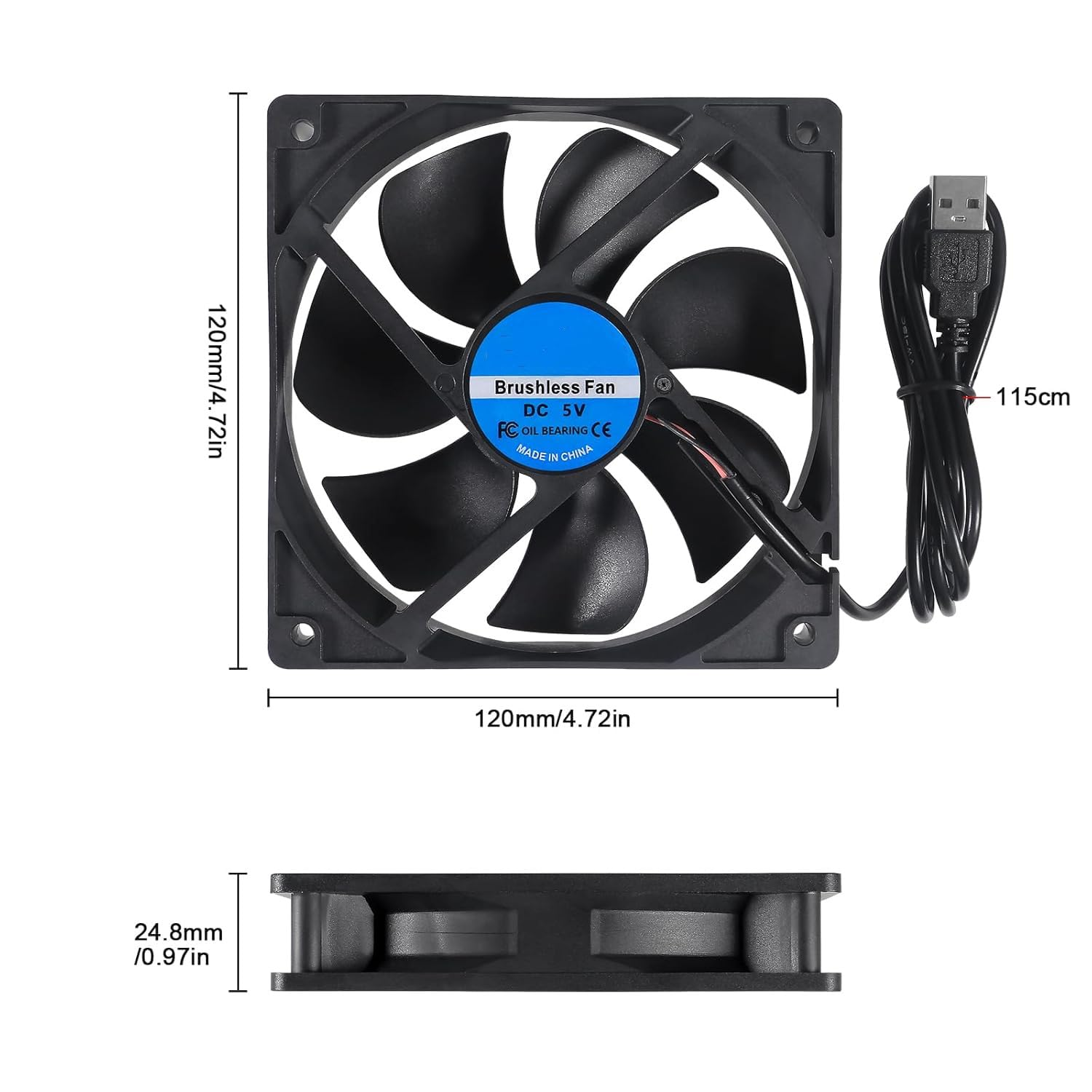 QCCAN 2Pcs 120Mm USB Fan 5V Brushless Cooling Fan, 2000 RPM High Speed Fan for Cooling DIY PC Computer Case 3D Printer CPU Coolers Radiators, Low Noise, Plug and Play