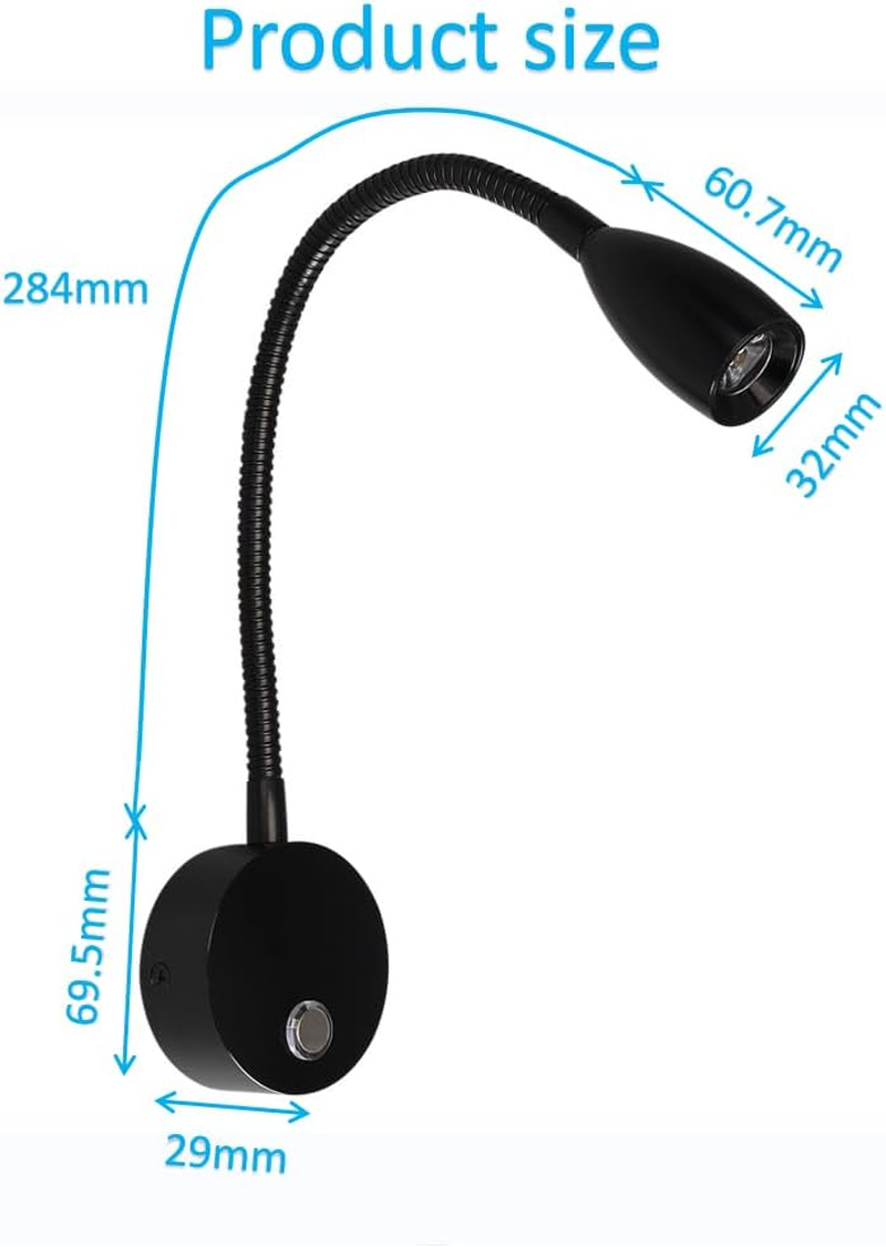 12V RV Reading Light with Dual Charging Ports, 3CCT Touch Control Dimmable Flexible Gooseneck Wall Lamp RV Interior Bedside Light for Motor-House Camper Caravan Vehicle Vessel Boat Yacht (Black) image number 3