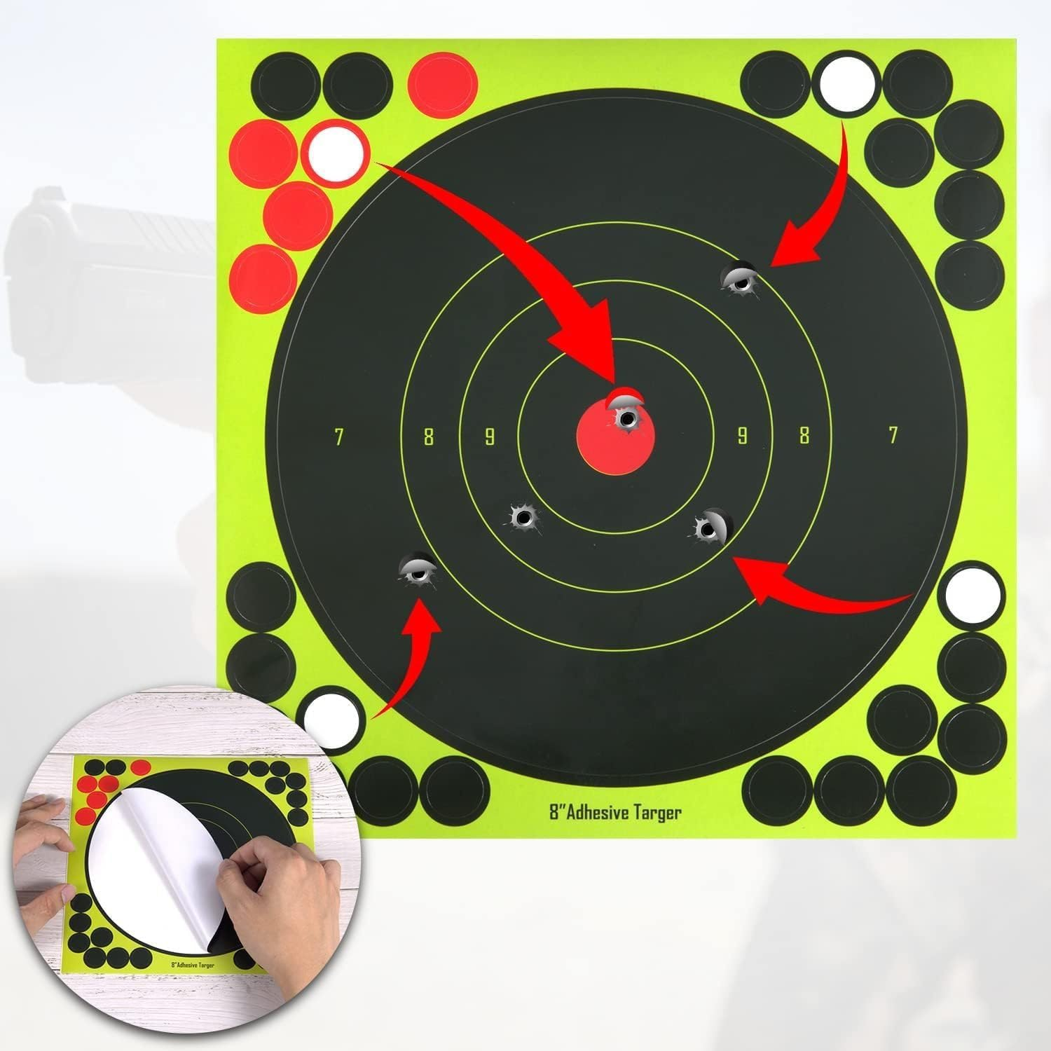 20.3CM Splatter Targets Paper, Self Adhesive Shooting Targets Paper, Shooting Practice Reactive Shooting Target Shots Target Paper, Bright Fluorescent Shot Marking Target Paper Splatter image number 6