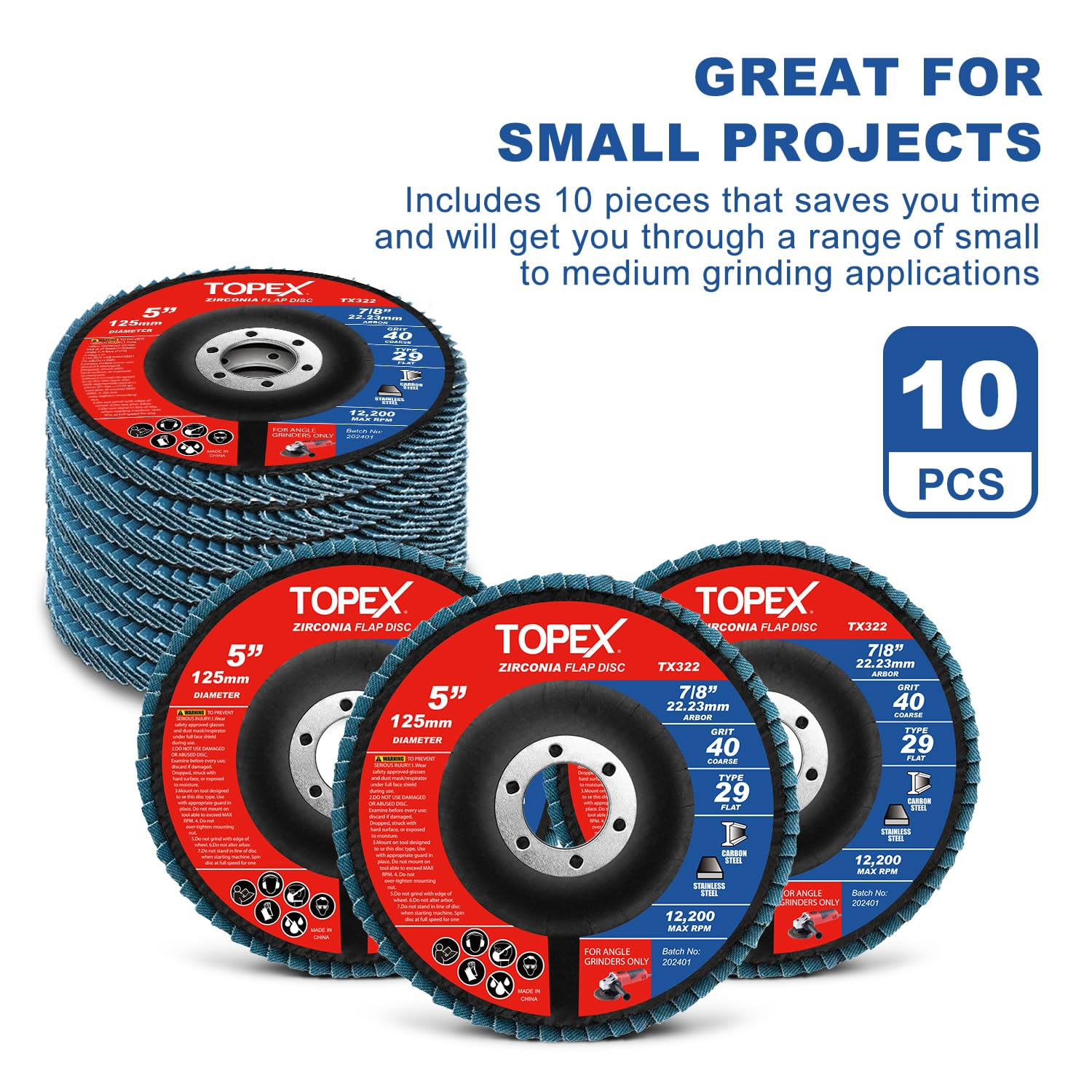 TOPEX 125Mm Zirconia Flap Disc, 10 Pack - Professional Grade Sanding Wheels with 22.23MM Bore, Ideal for Metal Grinding, Polishing, and Deburring. Quality Abrasive Discs for Precision Work. image number 5