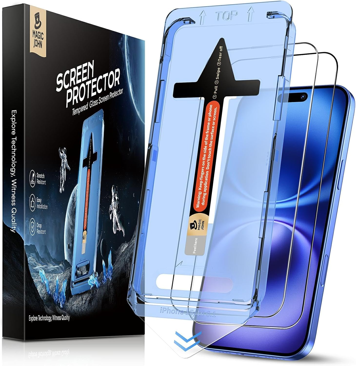 MAGIC JOHN 2 Pack for Iphone 16 6.1 Inch Tempered Glass Screen Protector, Auto Dust-Elimination, Bubble Free, HD Clear, Easy Installation image number 5