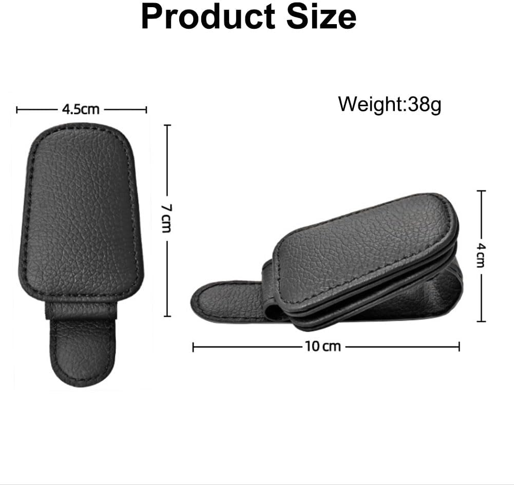 Reelau 2 Pack Sunglasses Holders for Car Sun Visor, Magnetic Leather Glasses Eyeglass Hanger Clip for Car, Ticket Card Clip, Car Visor Accessories (Black) image number 2