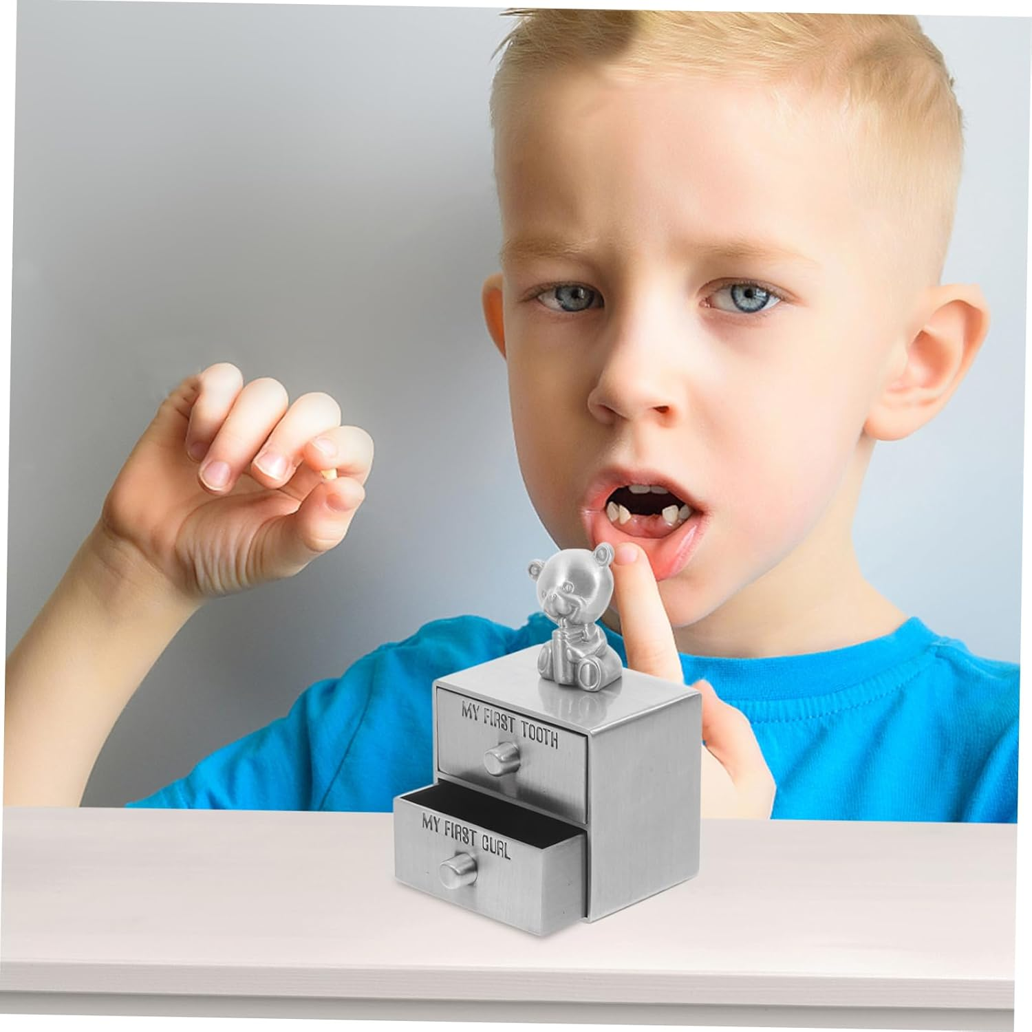 Totority First Tooth Box Keepsake Metal Drawer Organizer for Tooth and Hair Storage Cherish Precious Memories Elegant Design Boys and Girls image number 4