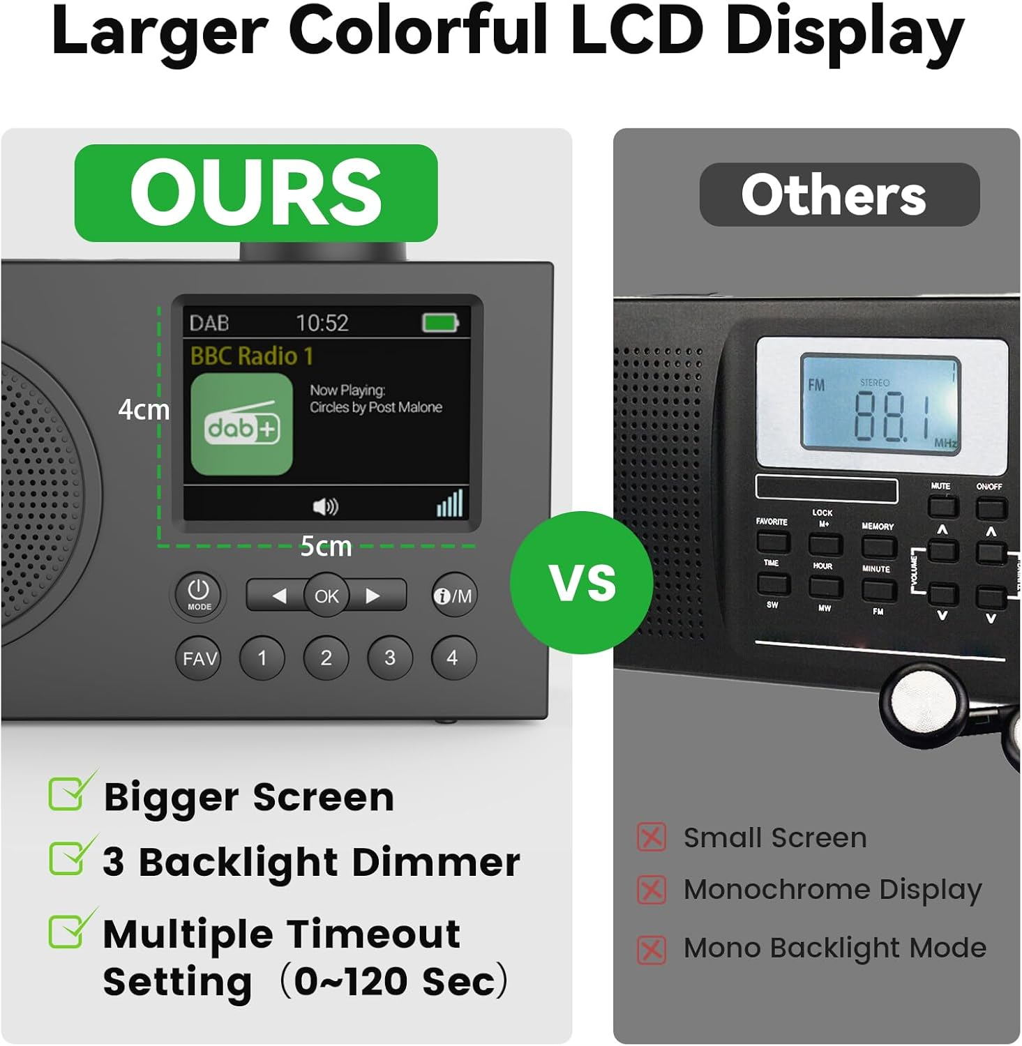 MONODEAL Portable Radios & DAB, Digital Radio with Large 3" TFT Display, Rechargeable DAB/DAB+ Radio Portable with Hifi Stereo Sound, Sleep Timer,Headphone Jack,Aux-In,Usb Charging Cable image number 5
