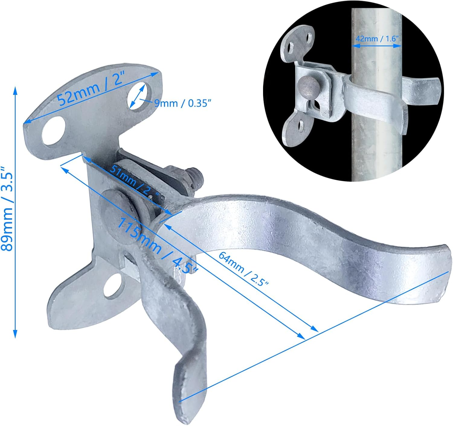 2Pcs Galvanized Steel Wall Mount Gate Latch Chain Link Gate Frame Wall Mount with Srcrews (1-5/8") image number 5