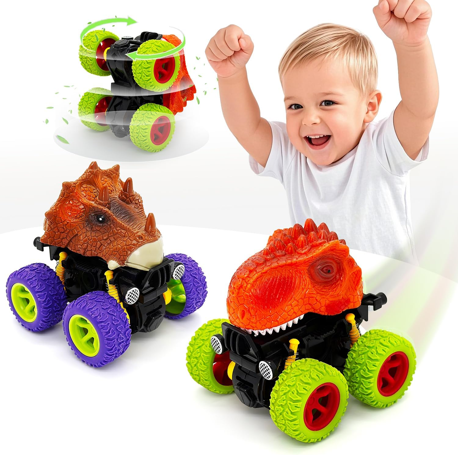 Befunsol Toys for 2 3 Year Old Boys - Monster Truck Dinosaur Toy Car Kids Toys Boys 3-5, Push and Go Friction Dinosaur Cars Toddler Toys, 2 3 4 5 Year Old Boy Christmas Birthday Gifts