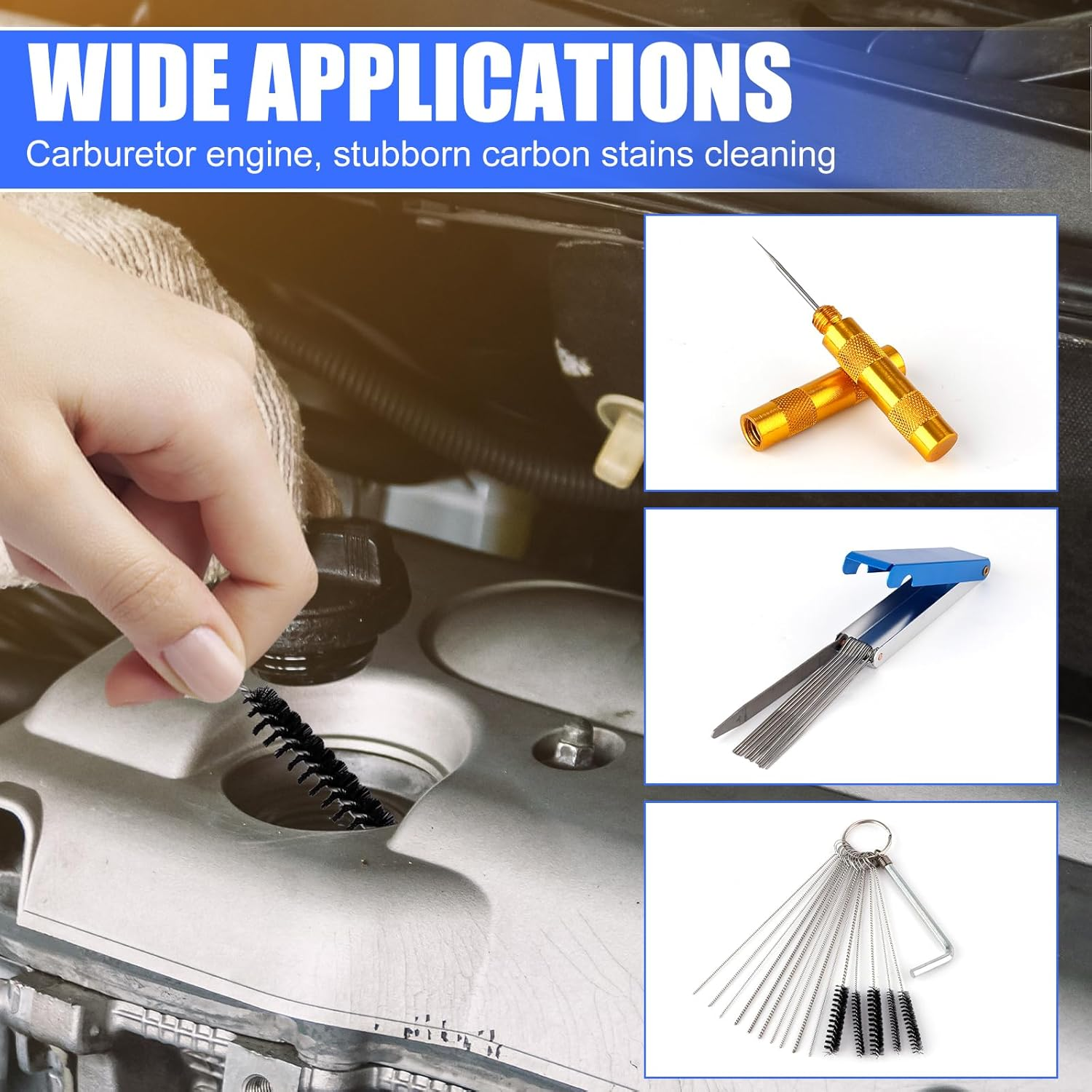 Gosknor Carburetor Cleaning Kit, Carb Cleaning Kit Carburetor Cleaner Torch Tip Cleaner Set with 10 Nylon Carb Cleaning Brushes, 20 Cleaning Needles, 2 Hex Wrenches and 2 Sharp Picks image number 5