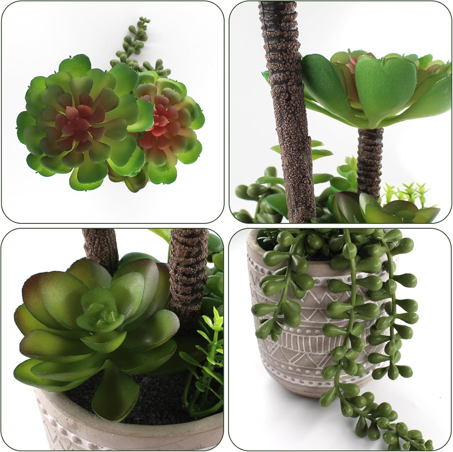 Artificial Succulents 11 Inch Fake Green Plants Premium Realistic Textured Faux Succulents String of Pearls Potted Ceramic Plant for Home Decor Table Centerpiece ﻿ image number 4