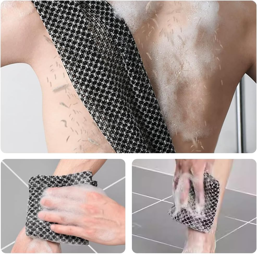 Zegnuem Back Scrubber Set - 2 Pack Mesh Black Exfoliating Shower Towel, Multi-Use for Scrubbing, Lathering & Dead Skin Removal, Extra Long Body Scrub Cloth for Men and Women image number 2