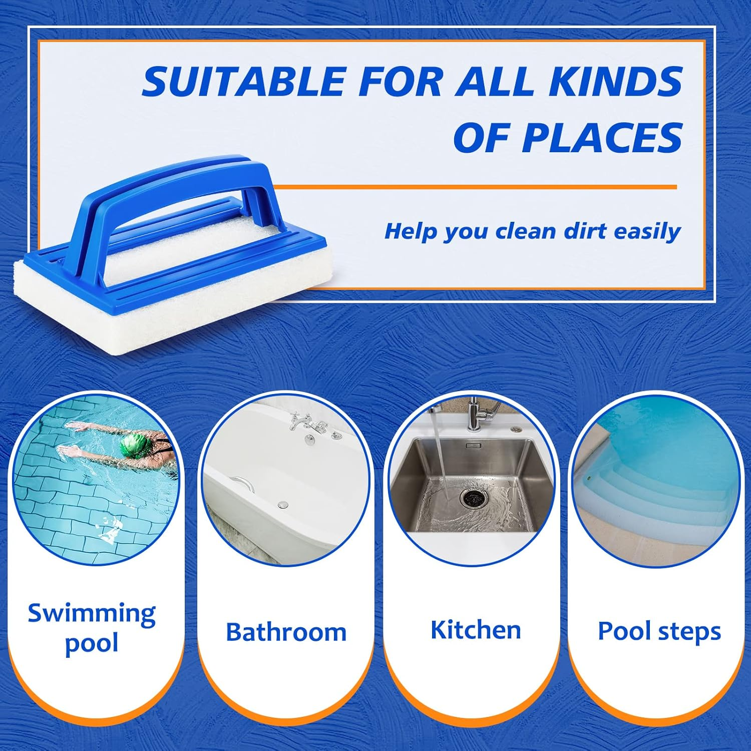 2 Pcs Sponge Swimming Pool Brush Hand Held Bath Scrubber Brush Kitchen Cleaning Tools Tile Brush Scrub Sponges for Shower Bathroom Wall