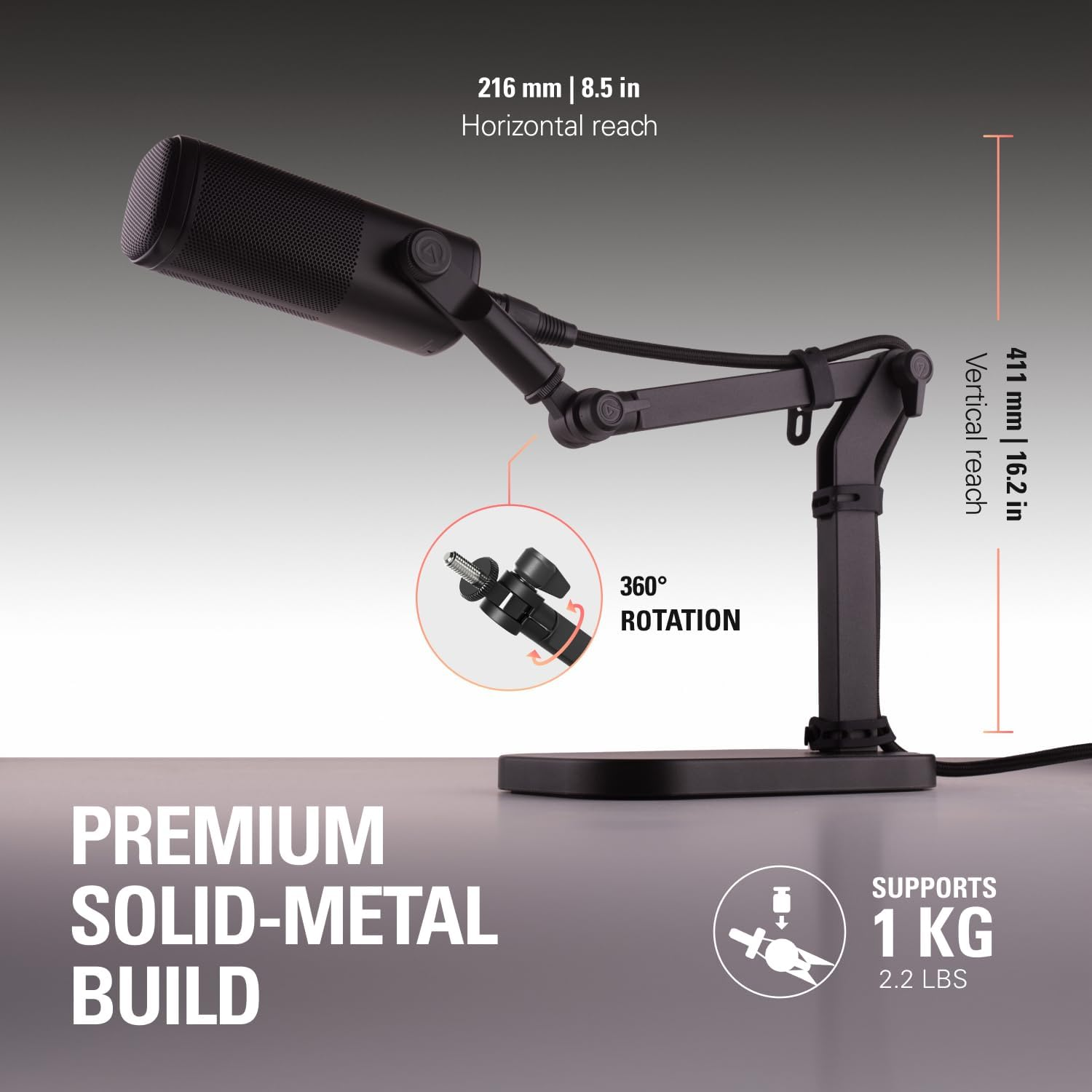 Elgato Wave Desk Stand - Adjustable Mounting Arm for Microphones, Works with Elgato, Hyperx, Rode, Fifine, Shure and More Mics, Compatible 1/4, 3/8 & 5/8 Thread, for Recording/Podcasting/Streaming image number 5