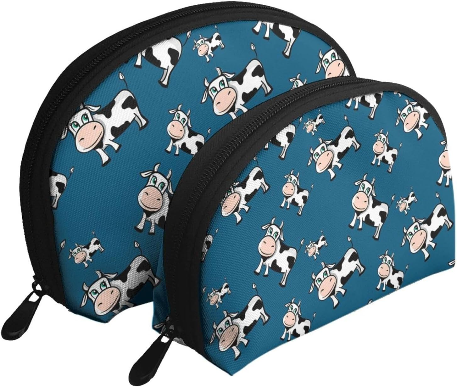 Cozimangoe Coin Pouch Makeup Bags Set, 2 Piece Shell Shape Cosmetic Bag with Pockets for Daily Travel Handbag Lipstick Keys Toiletry, Personalized Cows Pattern