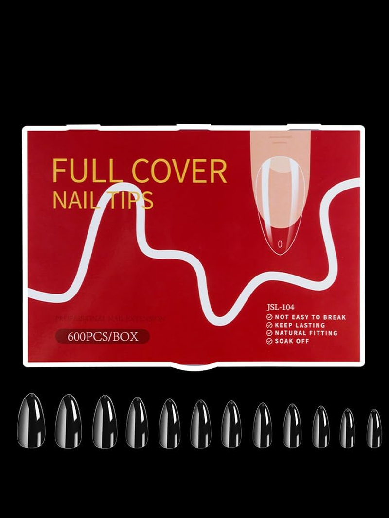 600 Pcs Short Almond Nail Tips, Cover Nail Fake Nails for Nail-Extensions, Acrylic Nail Nails for Nail Salons and Home, 12 Sizes image number 2