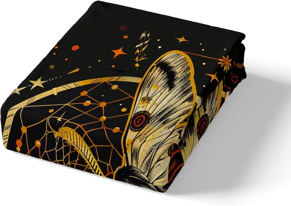 Death Psychedelic Moth Duvet Cover Single Size,Star Moon Comforter Cover for Adults Kids Bedroom Decor,Dream Catcher Feathers Exotic Charm Decorative Bedding Set(No Comforter),1 Pillowcase image number 5