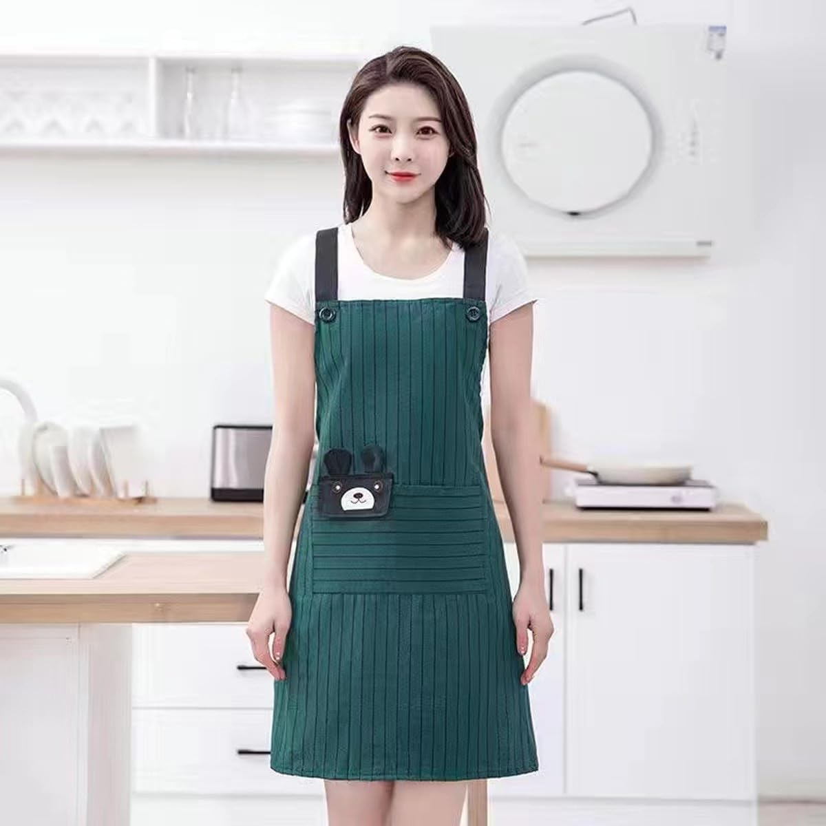 Kitchen Cooking Apron, Chef Apron Cute Apron for Women，Cotton and Linen Apron Kitchen BBQ Artist Painting Apron 1 Pack (Navy Blue)