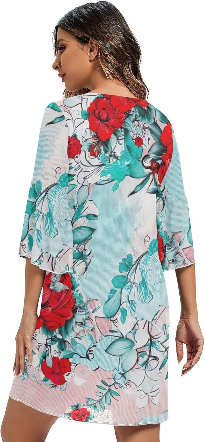 Floral Red Flowers Casual Chiffon Dress Printed Line Maternity Dress S-XXL image number 3