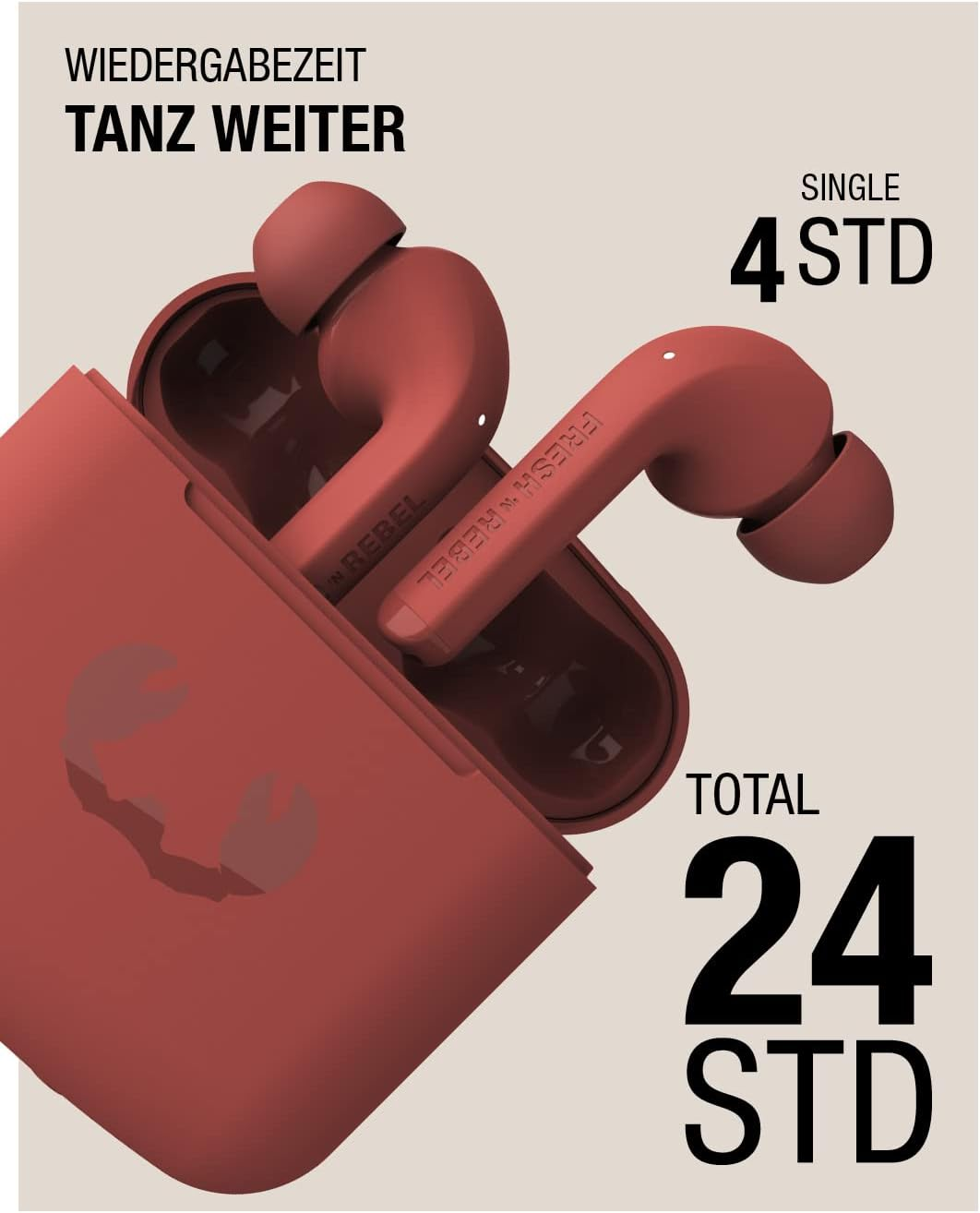 Fresh 'N Rebel True Wireless Earbuds with 24 Hours Playtime, Touch Control and Voice Assistant (Twins 1 Tip, Smokey Pink) image number 6