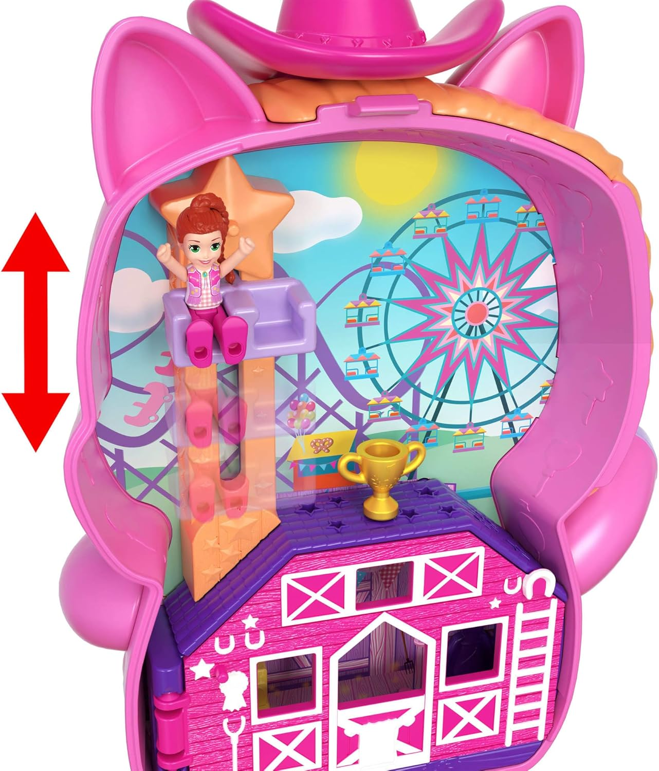 Polly Pocket Dolls and Playset, Pony Rodeo Compact, Travel Toy with 1 Micro Doll, Pet Horses, Food & Fashion Styling Accessories image number 1