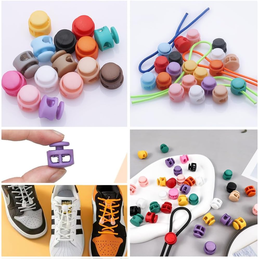 Plastic Spring Cord Locks Double Hole Cord Fastener,Granmagazz 100 Pcs Double Hole Drawstring Clamp, Double Barrel Cord Lock Draw, Spring Toggle Stopper for No Tie Shoelaces Paracord Hoodies Pants image number 3