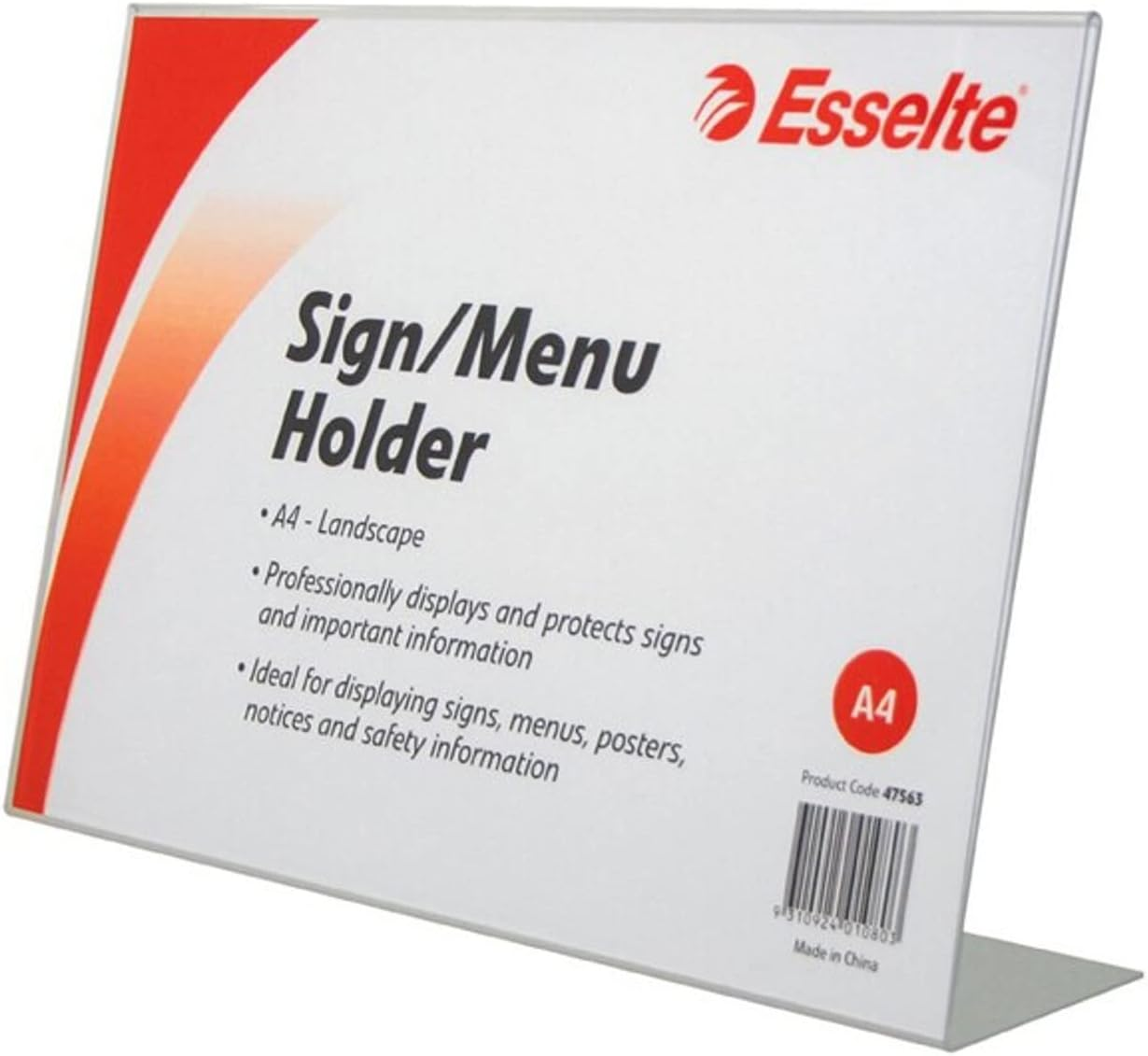 ESSELTE 47563 Sign,Menu Holder Slanted L,S A4,Clear