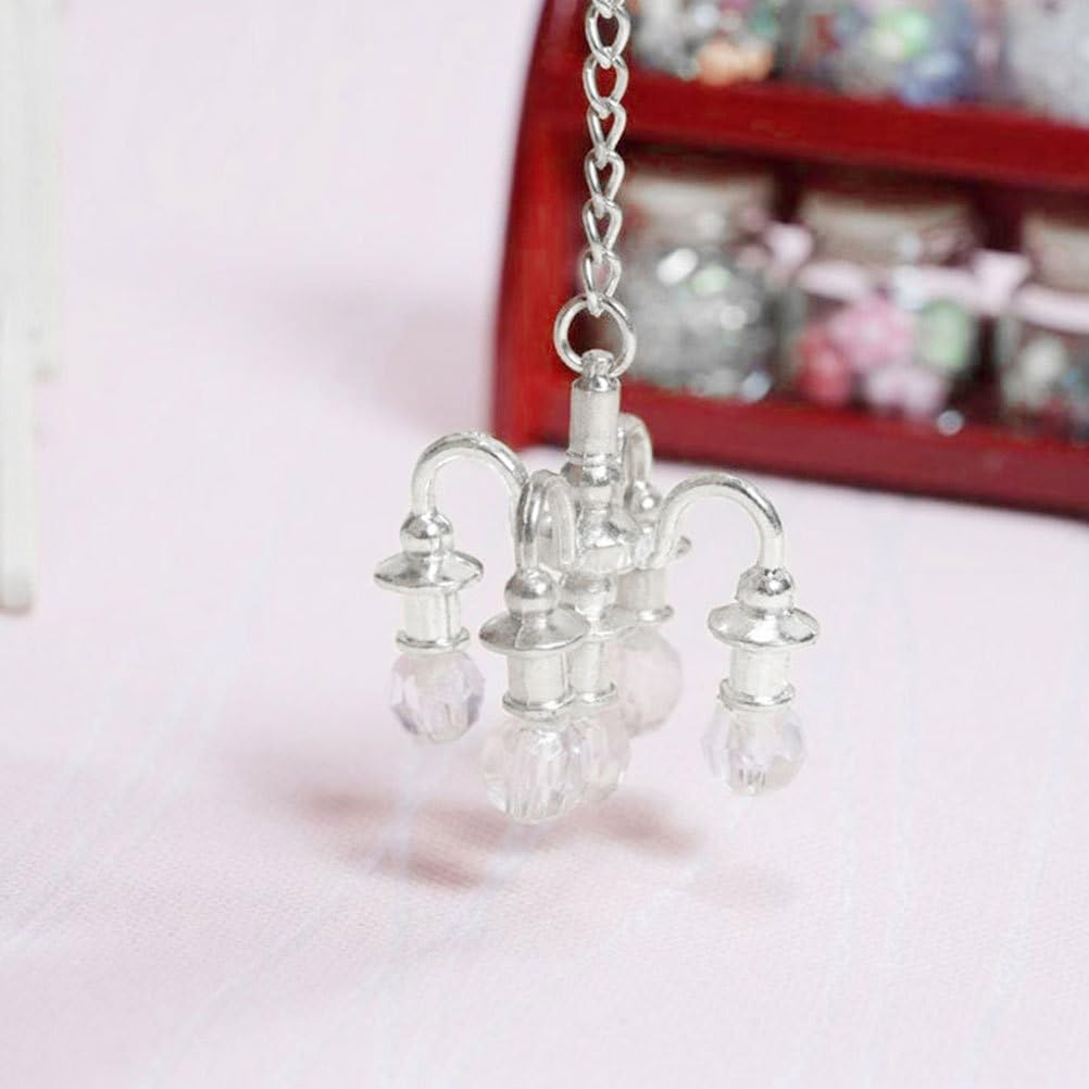 Kisangel 2Pcs Miniature Hanging Crystal Chandelier for Dollhouse Decoration Elegant Ceiling Light for Miniature Scenes Finish image number 1