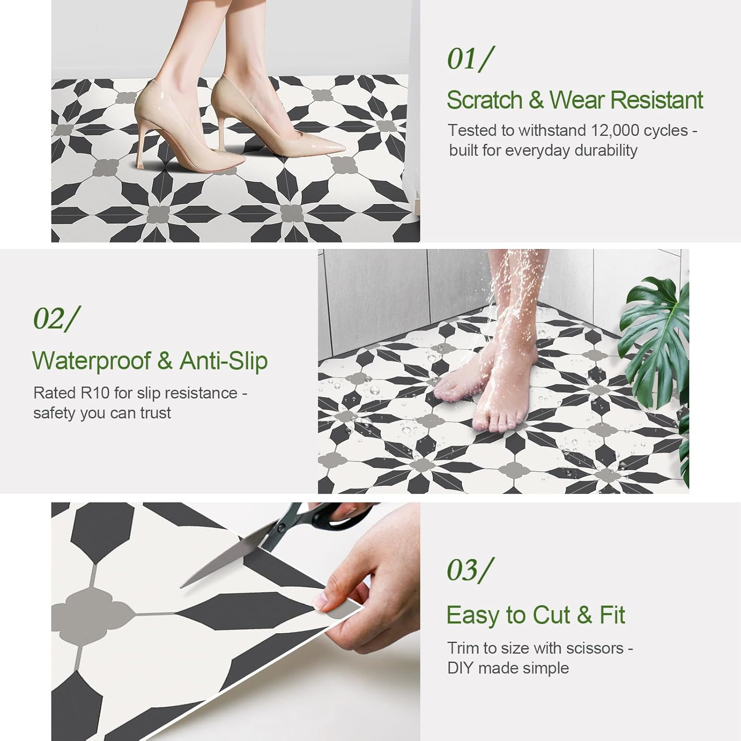 MORCART Peel and Stick Floor Tiles, Waterproof Removable Stick-On Floor Tiles, Self-Adhesive Vinyl Flooring for Bathroom, Kitchen, Entryway, Easy Home DIY (20X20Cm, 10 Sheets, Charcoal) image number 6