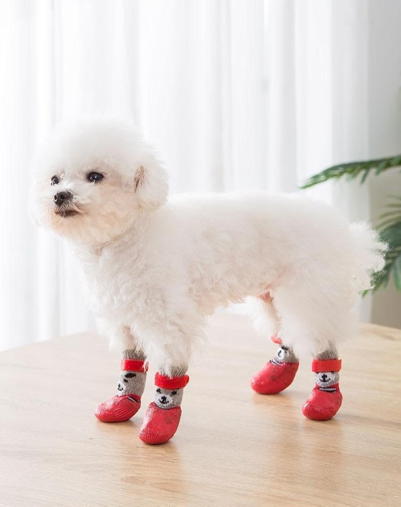 Dog Boots Waterproof Shoes Breathable Socks, with Anti-Slip Sole and Adjustable Magic Tape All Weather Protect Paws Only Fit for Small Dog(4Pcs) (Red, M) image number 5