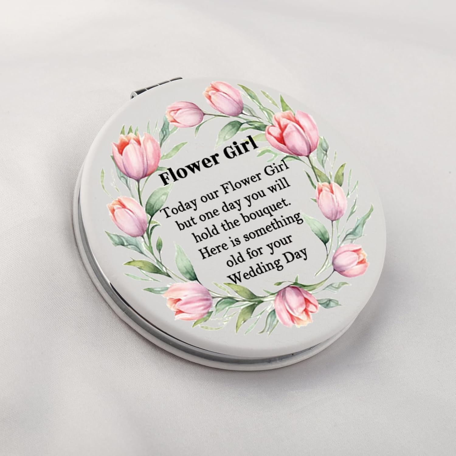WUSUANED Flowers Girl Makeup Mirror Proposal Gifts Wedding Party Gifts Bridesmaid Mirror Mother of the Bride Gift (Flower Girl Mirror White) image number 1