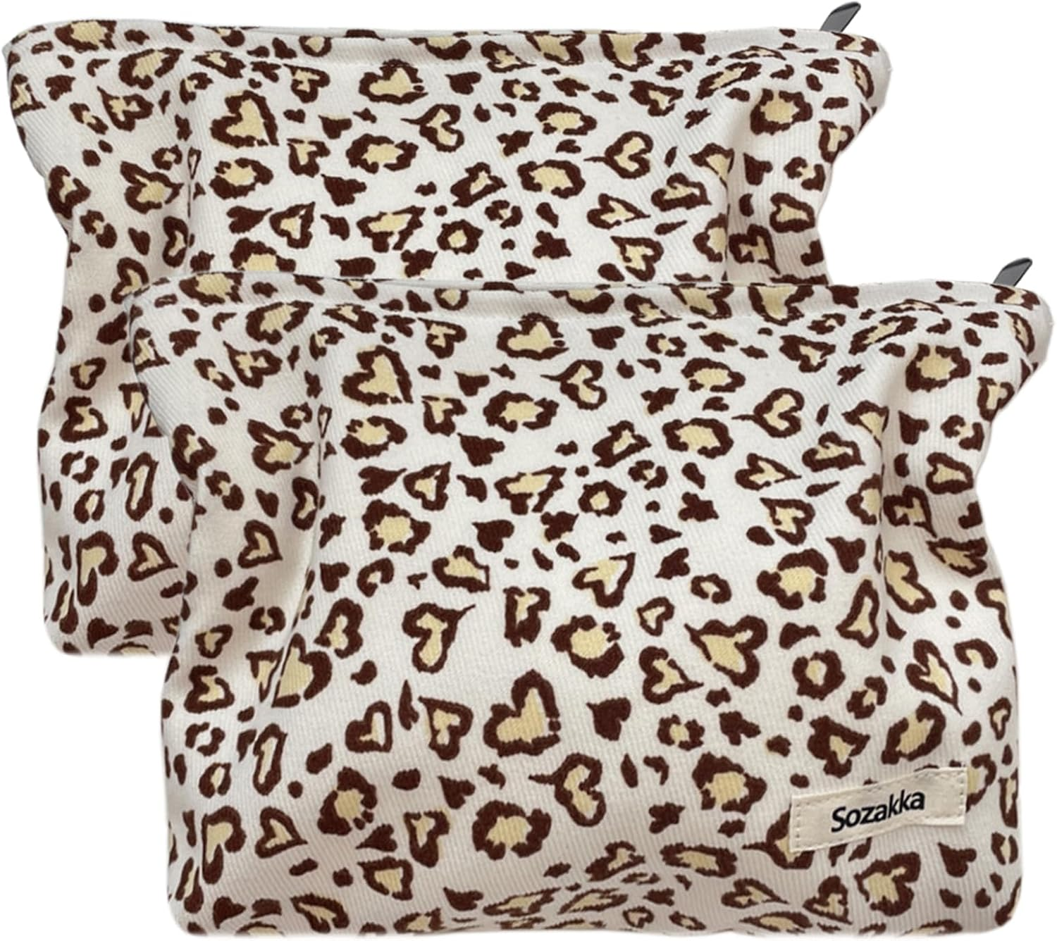 Tcdwla Cosmetic Bag, Pack of 2 Make-Up Bag, Toiletry Bag, Corduroy Small Women, Pencil Pouch, Aesthetic School Stuff for School, Travel, Business, Shopping, Hiking, Beige 1, Leopard Tattoo