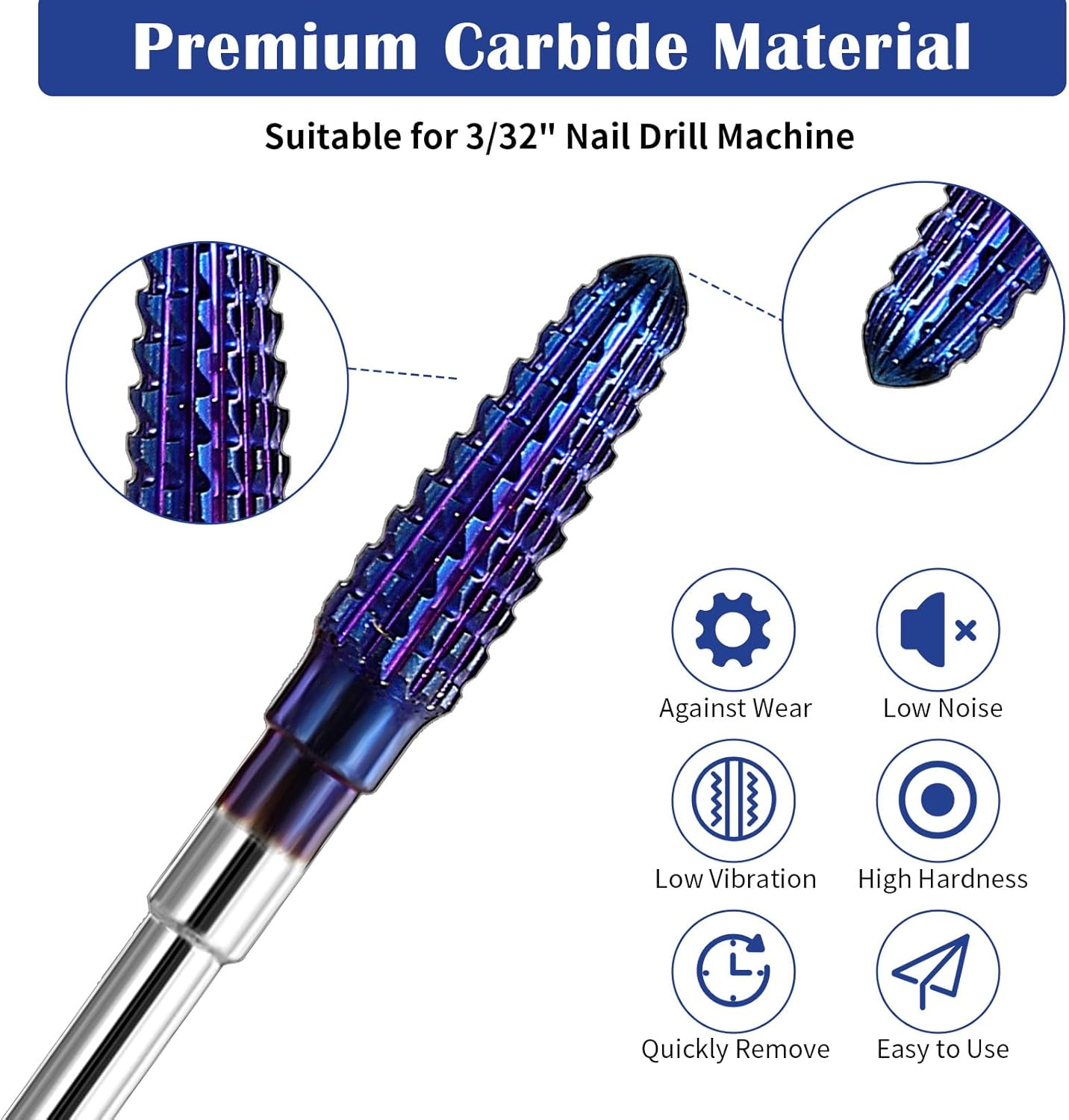 Oruola Only Clean Nail Bit,Cone Carbide Tungsten Cuticle Nail Drill Bits,4Mm Cuticle Bit for Nail Drill,3/32 in Cuticle Bit for Nails Fast Removing Acrylic Hard Gels,Purple image number 5