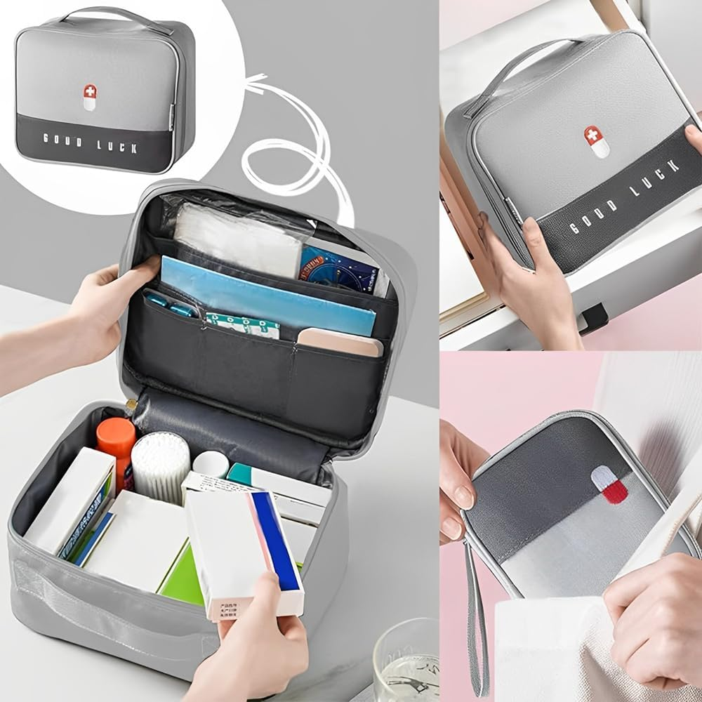 Empty First Aid Bag, Travel Medicine Bag, Medical Supplies Organizer Bag, Waterproof Medicine Storage Box for Home, Camping, Vehicle and Office image number 1