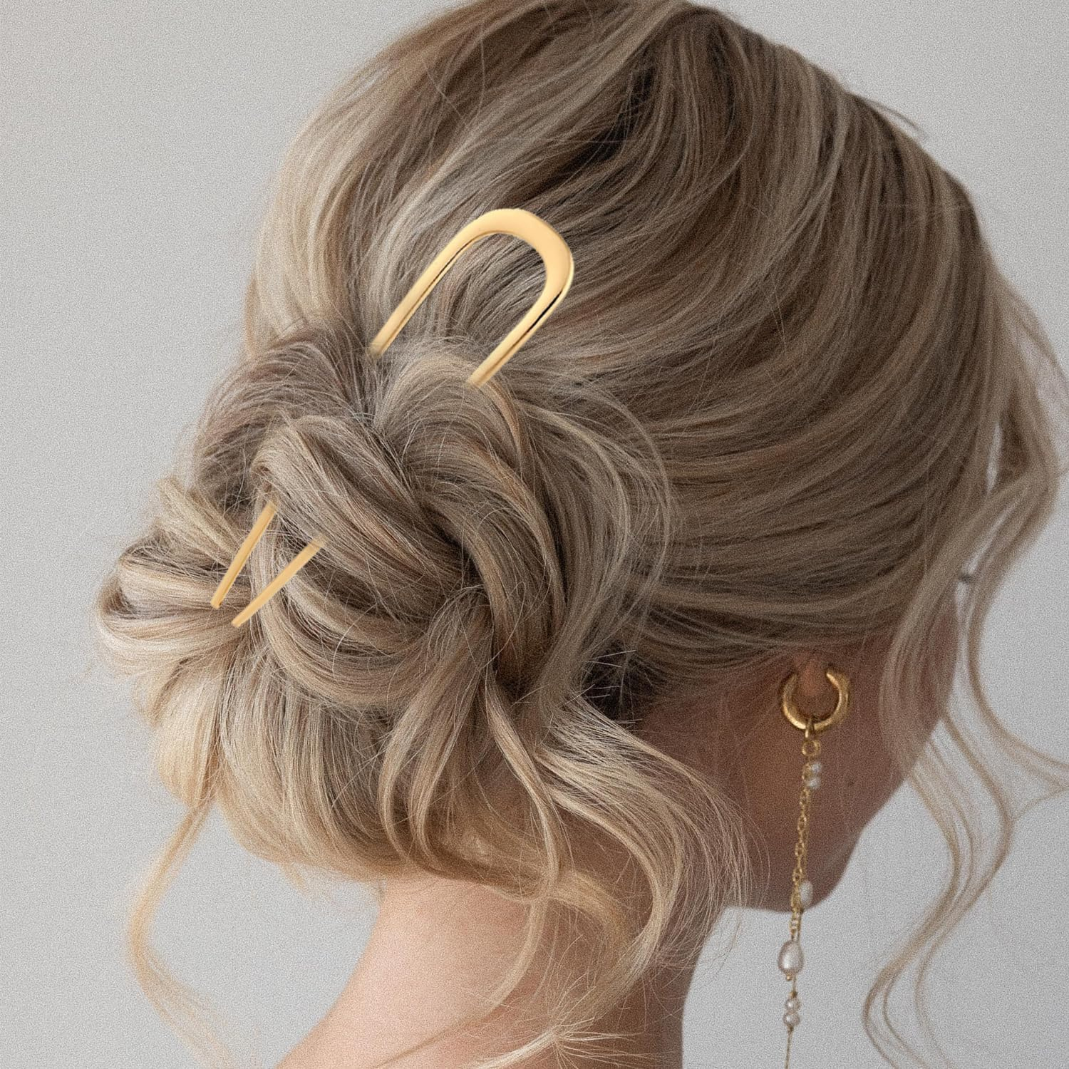 NECXON 2 Pcs Elegant Metal Hair Pins, U Shape Metal French Bun Hair Pins, Perfect for Any Occasion(Silver & Gold) image number 5