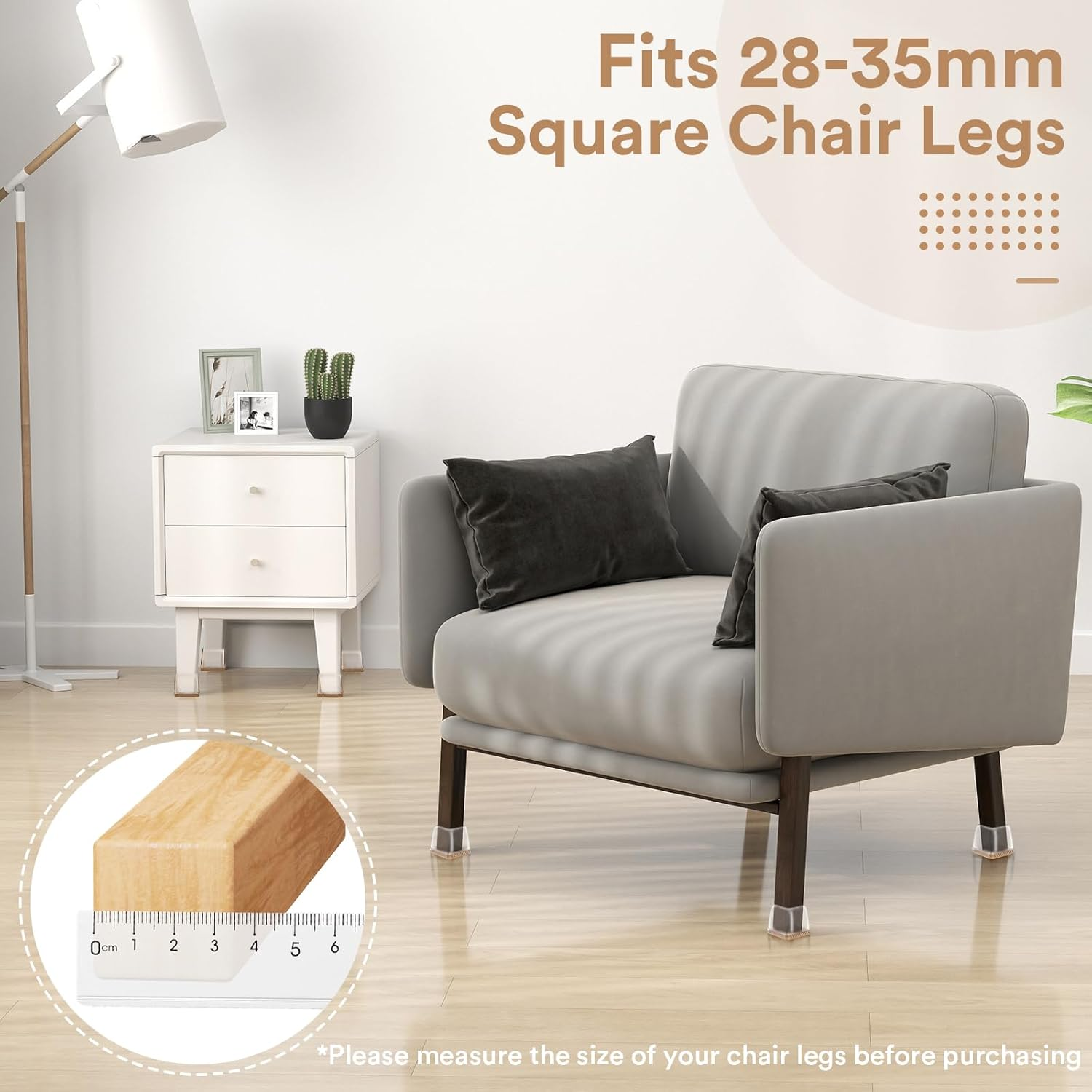 Euqvunn 18Pcs Square Chair Leg Floor Protectors, Mini Small Floor Protectors for Furniture Legs, Rectangle Stool Leg Covers with Felt Pads, Chair Leg Caps to Protect Hardwood Floors, 28-35Mm image number 3