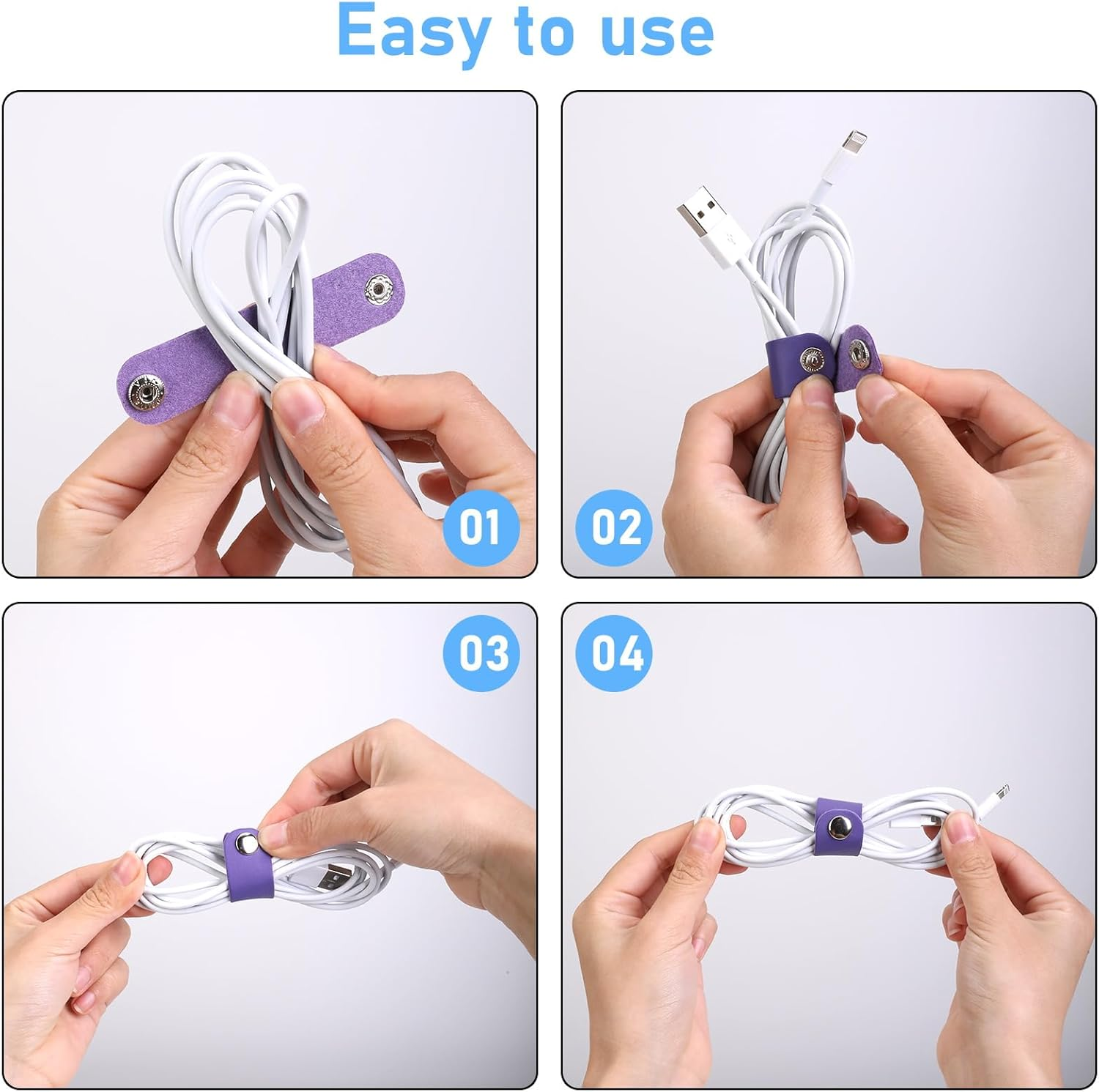 20 Pcs Cord Wrap Organizer Leather Cord Organizer Cable Keeper Cord Organizer Phone Cord Organizer Reusable Cable Straps Clips Wire Ties for Cable Straps,Usb Data Holder Earphone Cable (Colorful) image number 4