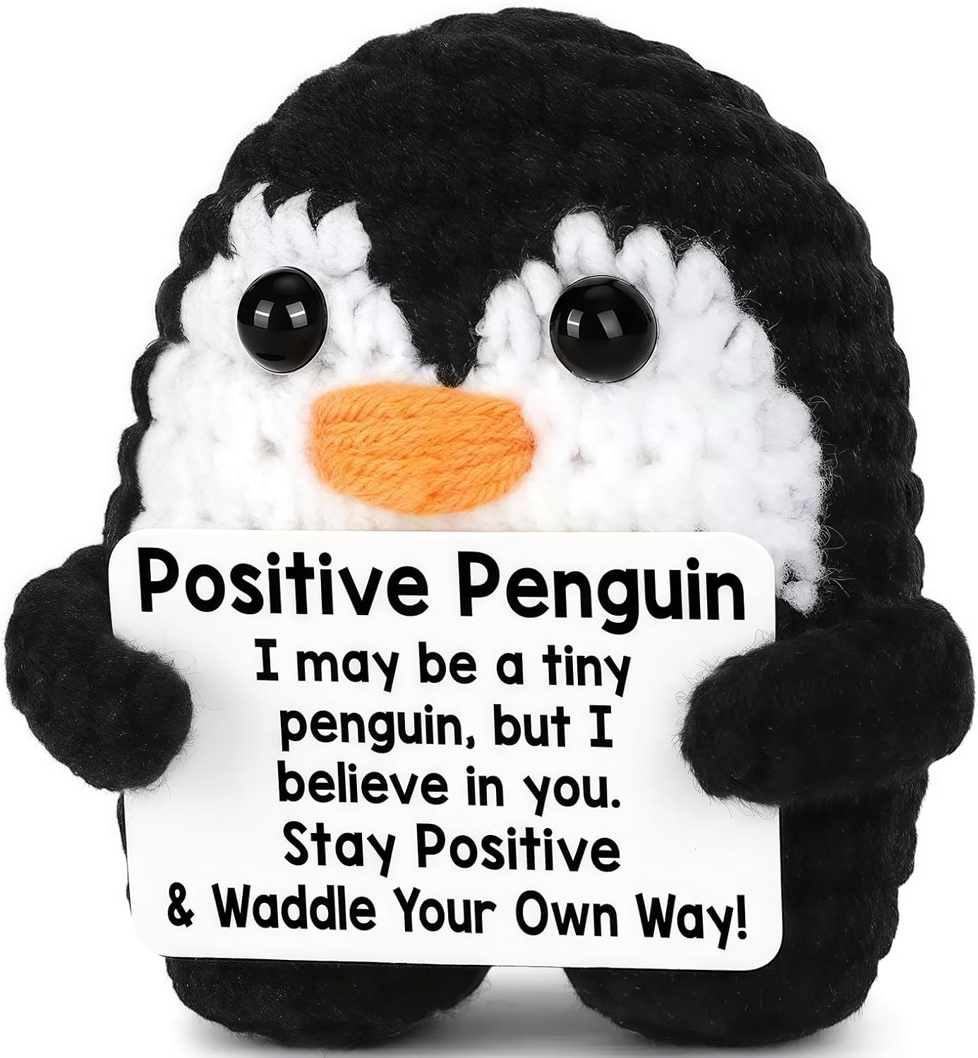 Positive Penguin Funny Gifts,Mini Funny Positive Crochet Penguin,Desk Decoration Crochet Birthday Gifts for Mom Best Friend Coworkers Teens Inspirational Support for Graduation Appreciation Cute Decor