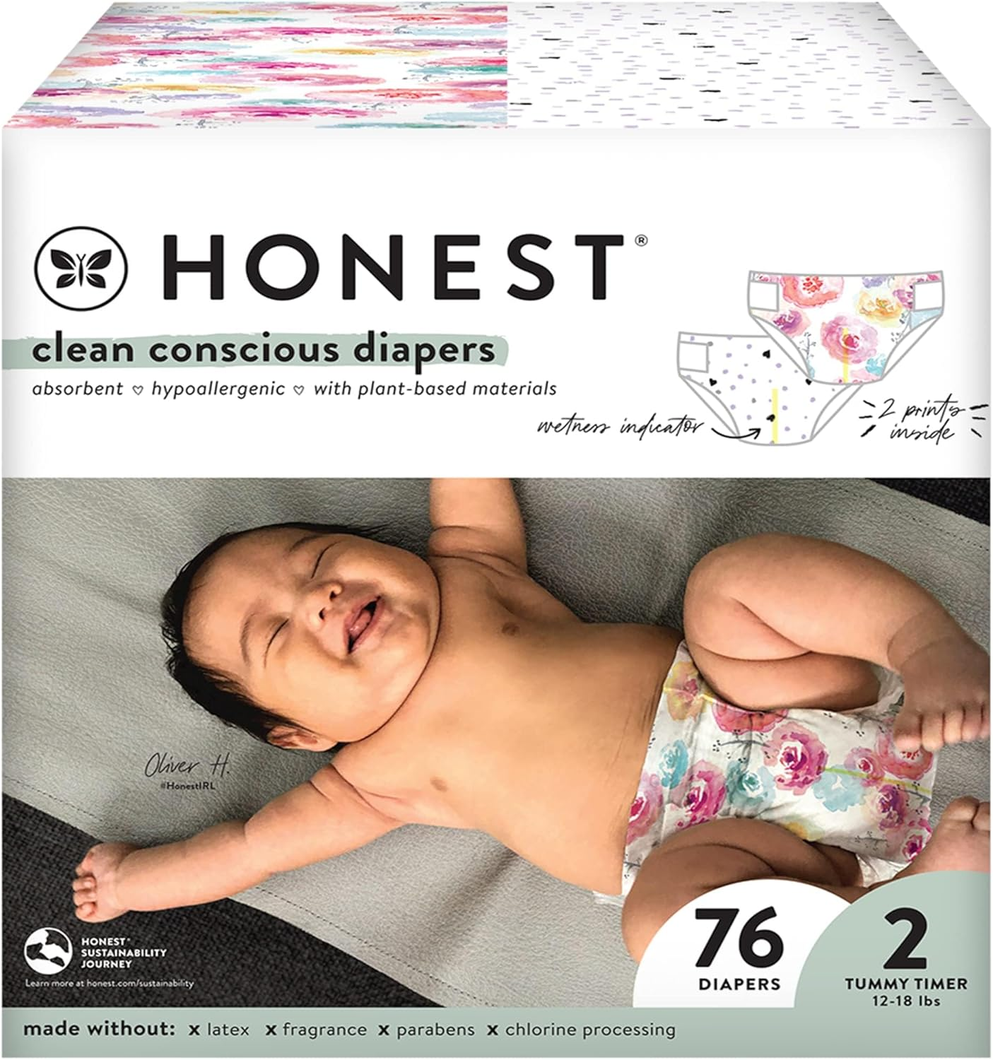 The Honest Company Club Box Diapers with Trueabsorb Technology, Painted Feathers & Bunnies, Size 2, 76 Count image number 5