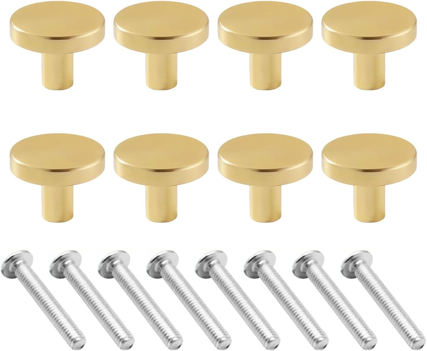 Solid Brass Cabinet Knobs 8-Pack, Brushed Finish Door Knobs for Cabinet Cupboard Drawers, High-Quality round Brass Knobs with Screws, Suitable for 18Mm Thick Plates, round Solid Brass Cabinet Knobs image number 2