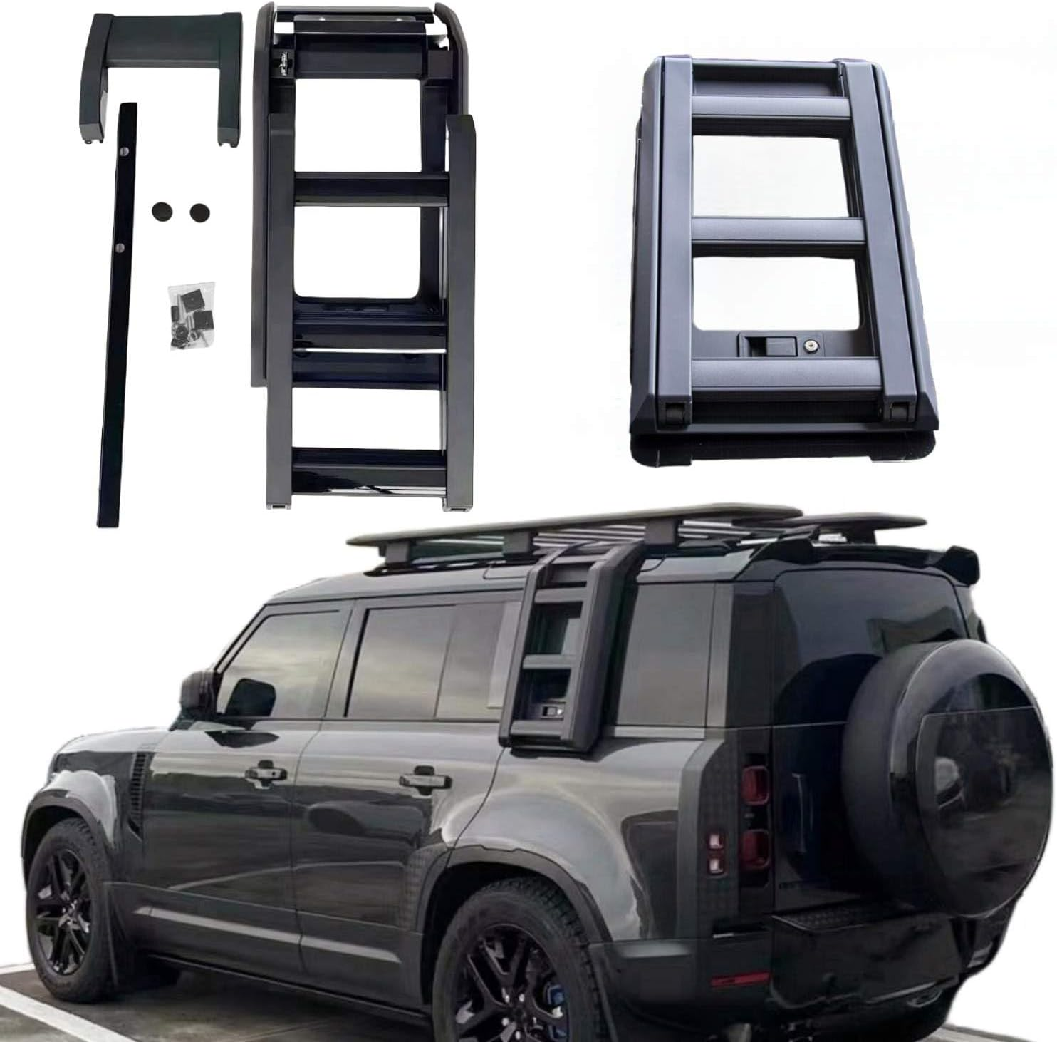 TINIANHHCT Ladder Side Window Roof Step Ladder Compatible with LR Defender 110 2020-2025 Side Roof Rack Side Access OE Style （All MATT Black） image number 2