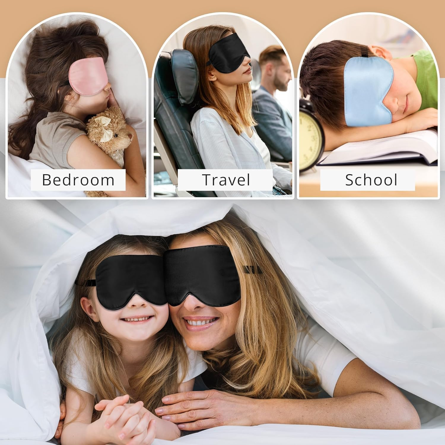 Silk Satin Travel Blackout Eye Mask with Elasticated Strap, 3 Pcs Silk Sleep Mask Eyes Masks, Sleeping Satin Blackout Eye Mask for Night Sleep and Travel image number 1