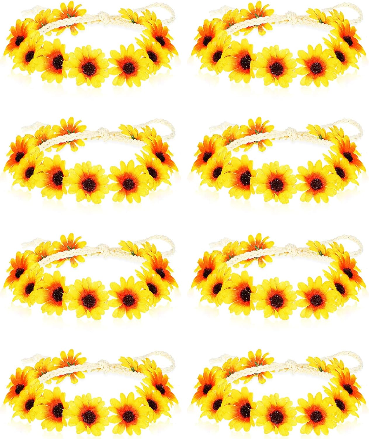 8 Pieces Sunflower Crown Hair Wreath Daisy Flower Headbands Hippie Headbands Adjustable Floral Bridal Headpiece for Hippie Party Wedding Festivals Photo Props