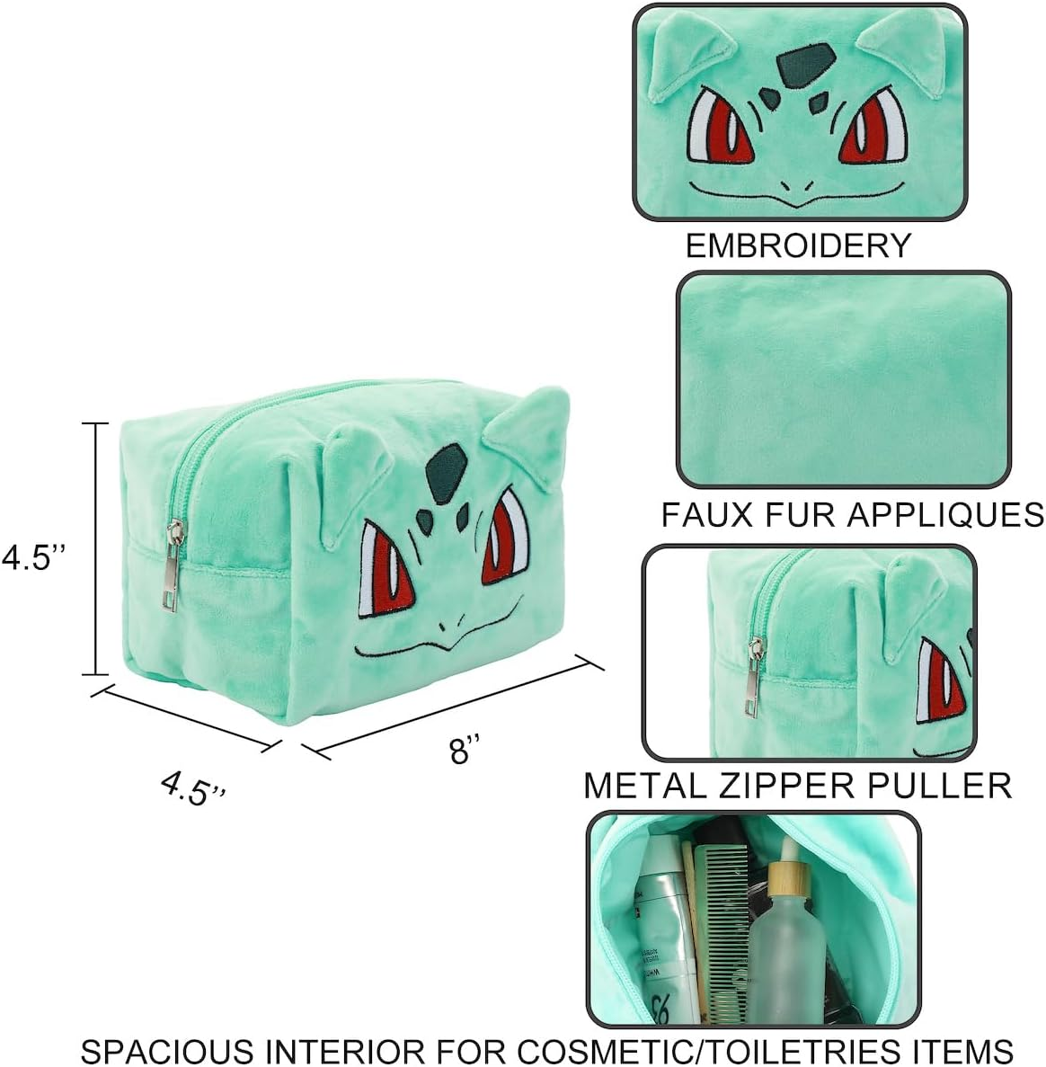 Bioworld Pok&eacute;mon Bulbasaur Green 8" Cosmetic Toiletry Tote image number 2