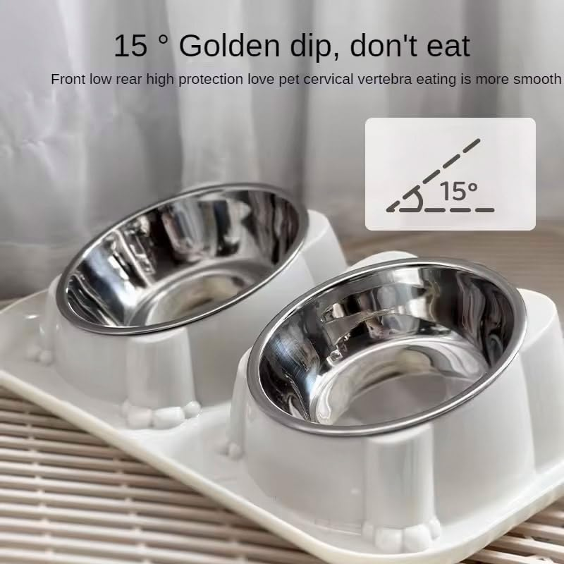 AIMALL Double Cat and Dog Bowl, Stainless Steel Raised Pet Feeder with 15&deg; Tilted Design, Non-Slip Feeding Bowl for Water and Food, Easy to Clean, 35X22X8.5Cm image number 4