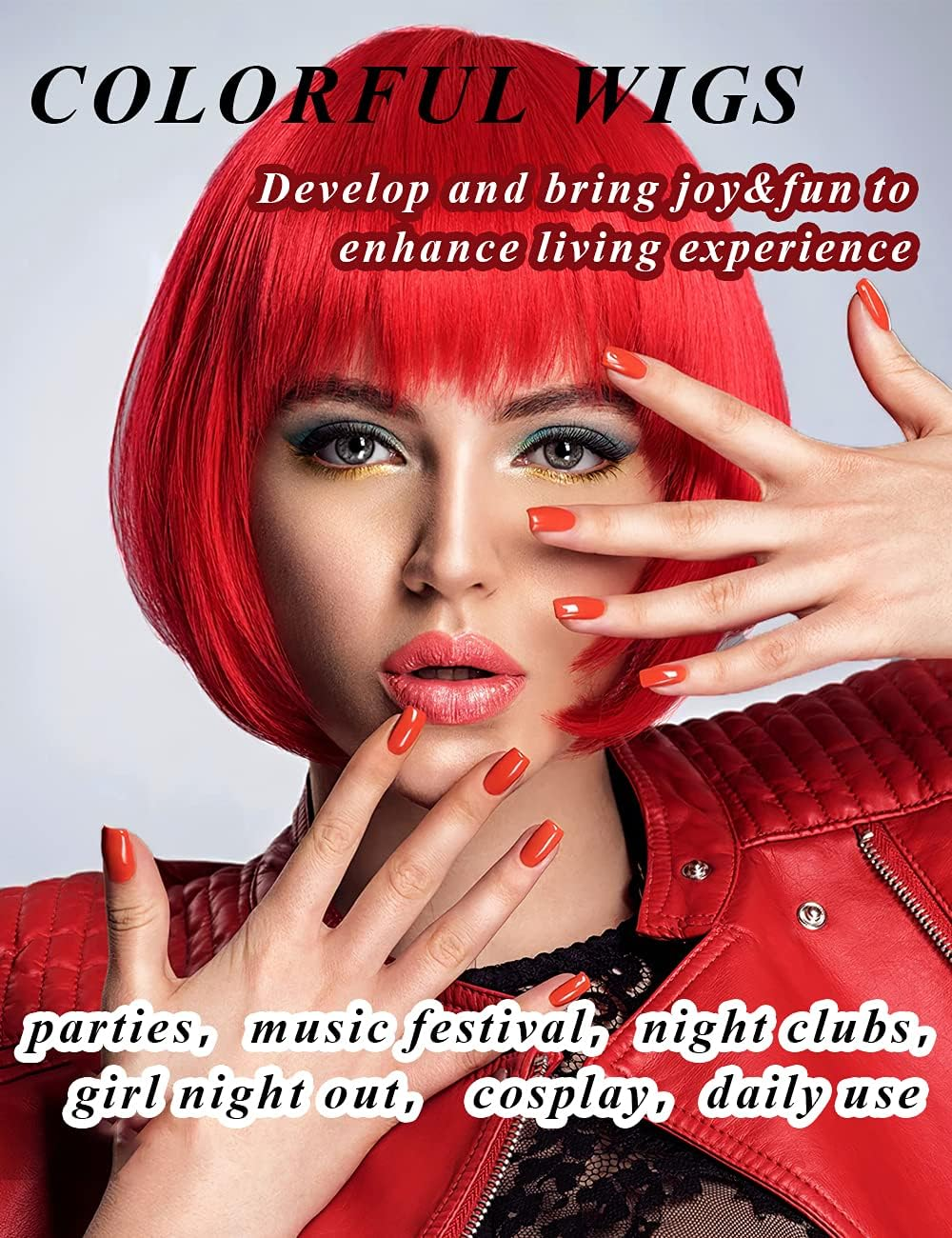 LOHO MAGICA 9 Pack Colored Wigs, Funky Colorful Wigs, Short Bob Hair Wigs, Neon Party Wig, Cosplay Wig with Rimless Heart Shape Sunglasses - One Size for All Women Adults Halloween Costume Night Club