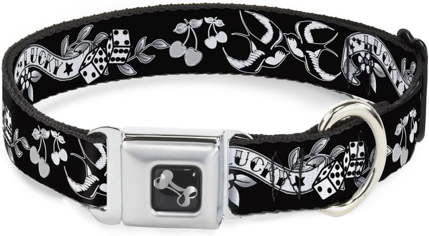 Buckle-Down Seatbelt Buckle Dog Collar - Lucky Black/White - 1" Wide - Fits 15-26" Neck - Large