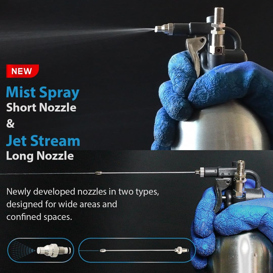 FIRSTINFO A1639 Patented 1000Ml Aluminum Canister Aerosol Refillable Spray Can | Pneumatic Compressed Air Sprayer | Max. Pressure 140 Psi | Short Nozzle with Mist Spray and Long Nozzle with Jet Stream image number 6