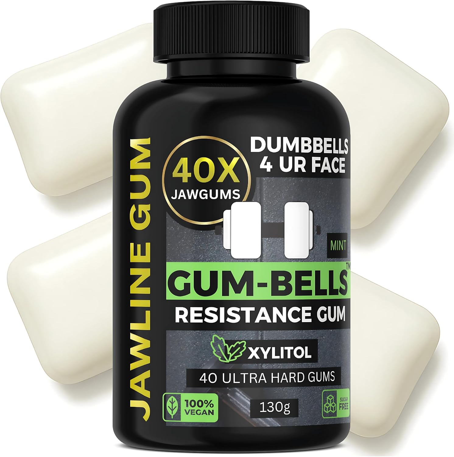 GUMBELLS&reg; Xylitol Jawline Gum &ndash; Ultra Tough Hard Gum | Jawline Shaper & Jaw Exerciser | Mewing & Looksmaxxing Tool | Mint Flavour | Sorbitol + Sugar-Free | 2-Month Pack of (40) image number 3