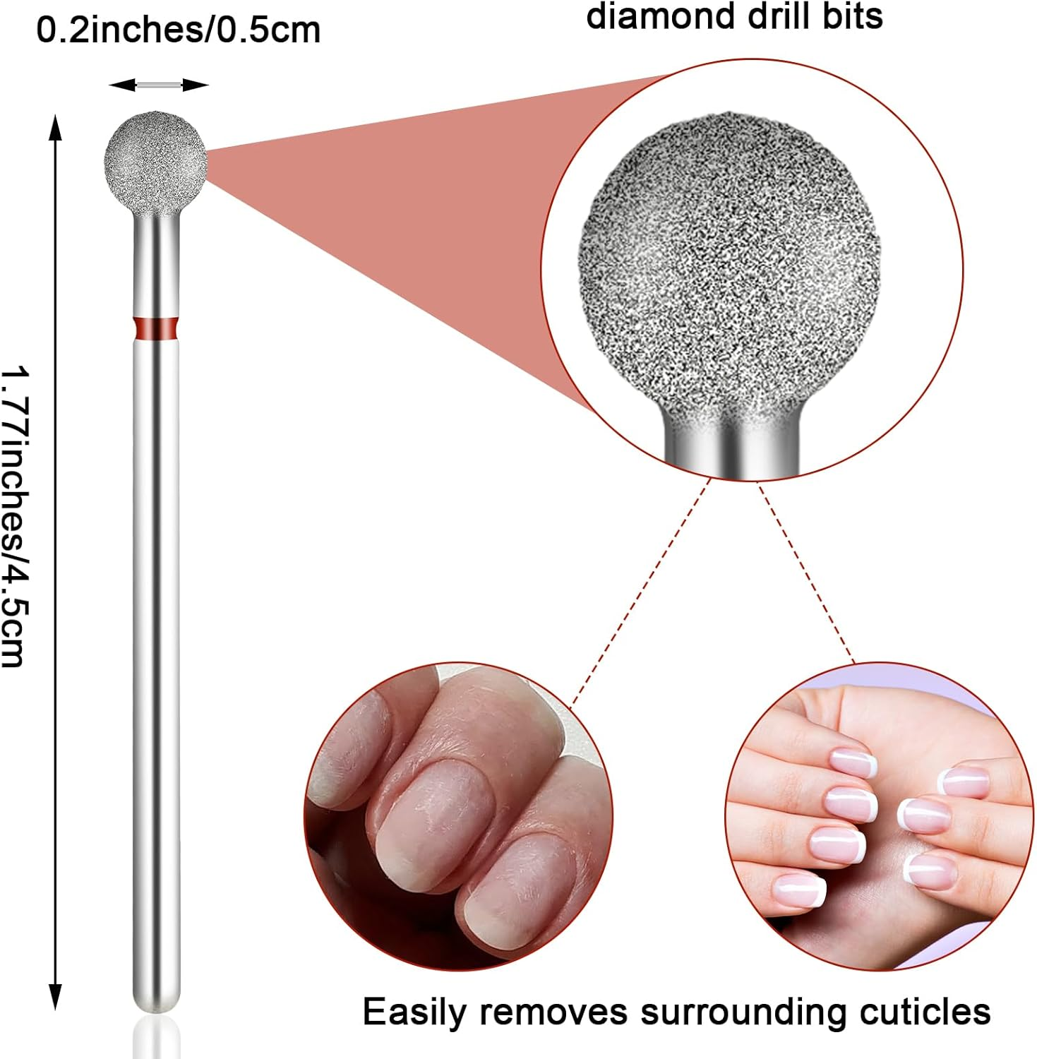 Teaaha 5 PCS Cuticle Bit for Nail Drill 3/32'' Cleaning Ball Head Nail Drill Bits for Gel Nails, Professional Mandrel Nail Drill Bits Electric for Manicures & Pedicure Remove Cuticle Dead Skin Cleaner image number 2